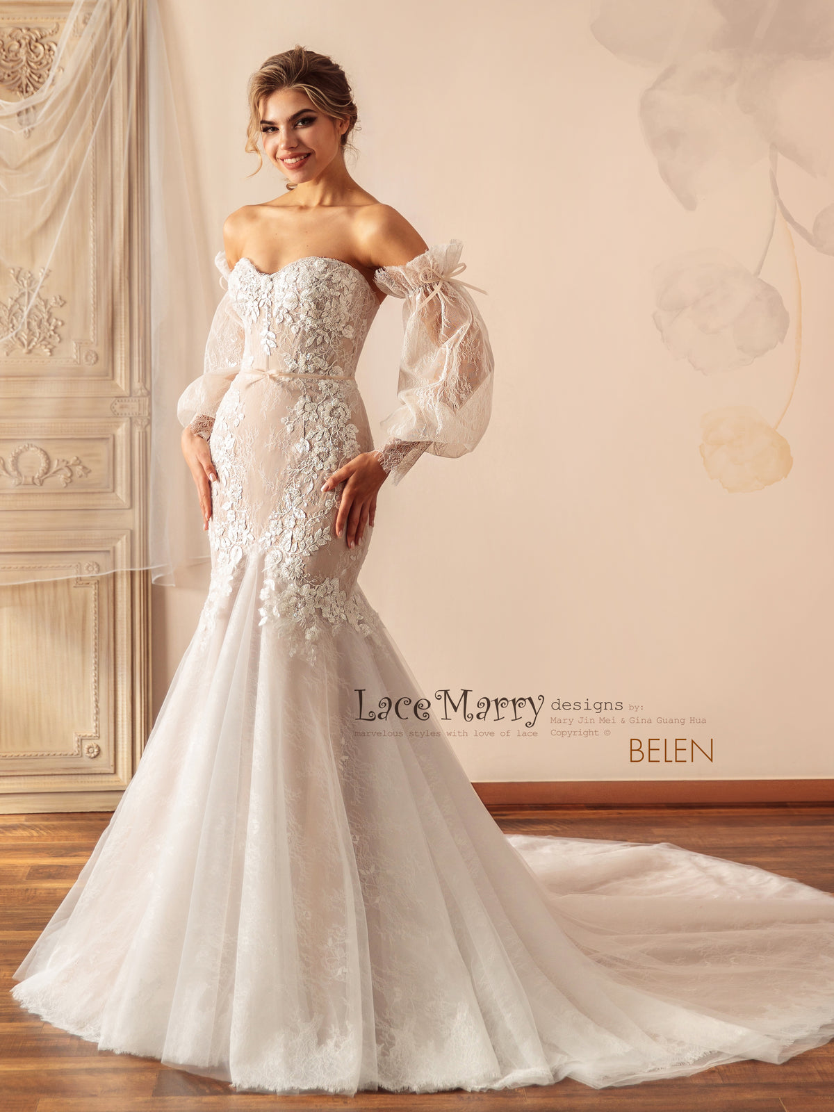 BELEN / Mermaid Wedding Dress with Removable Sleeves