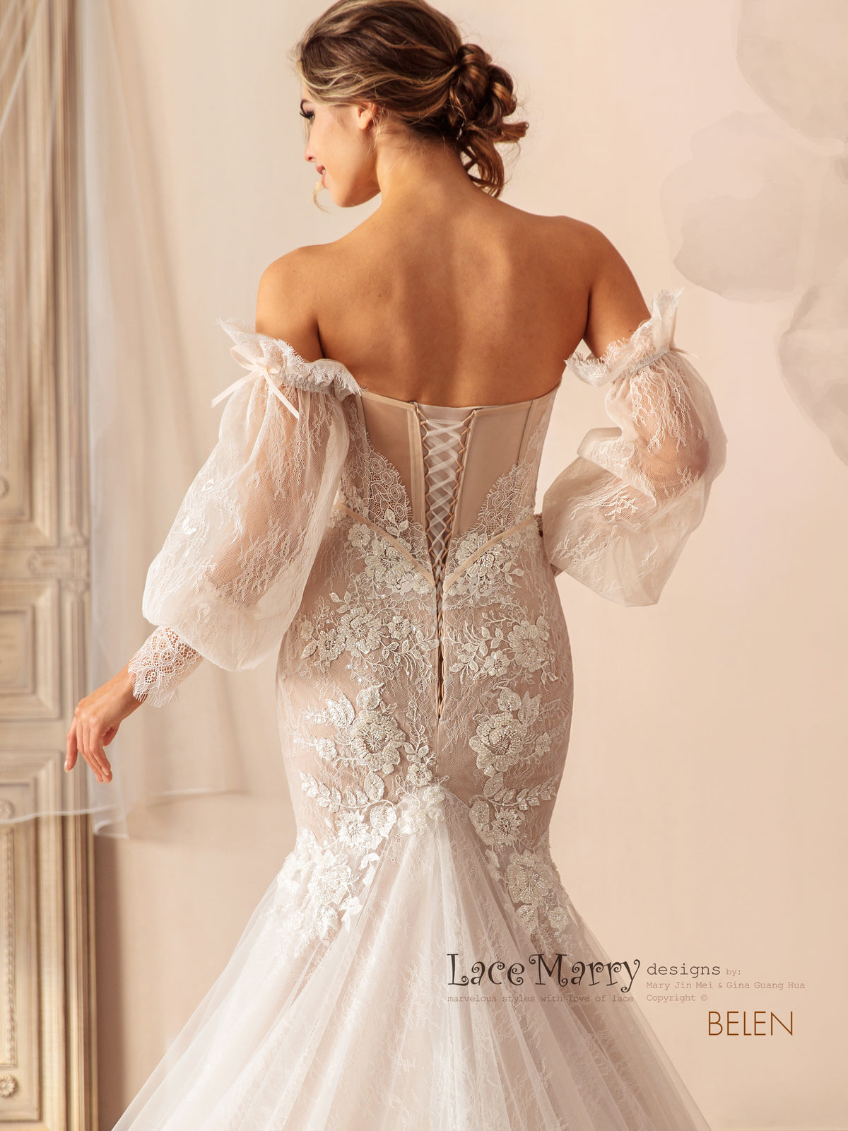 BELEN / Mermaid Wedding Dress with Removable Sleeves