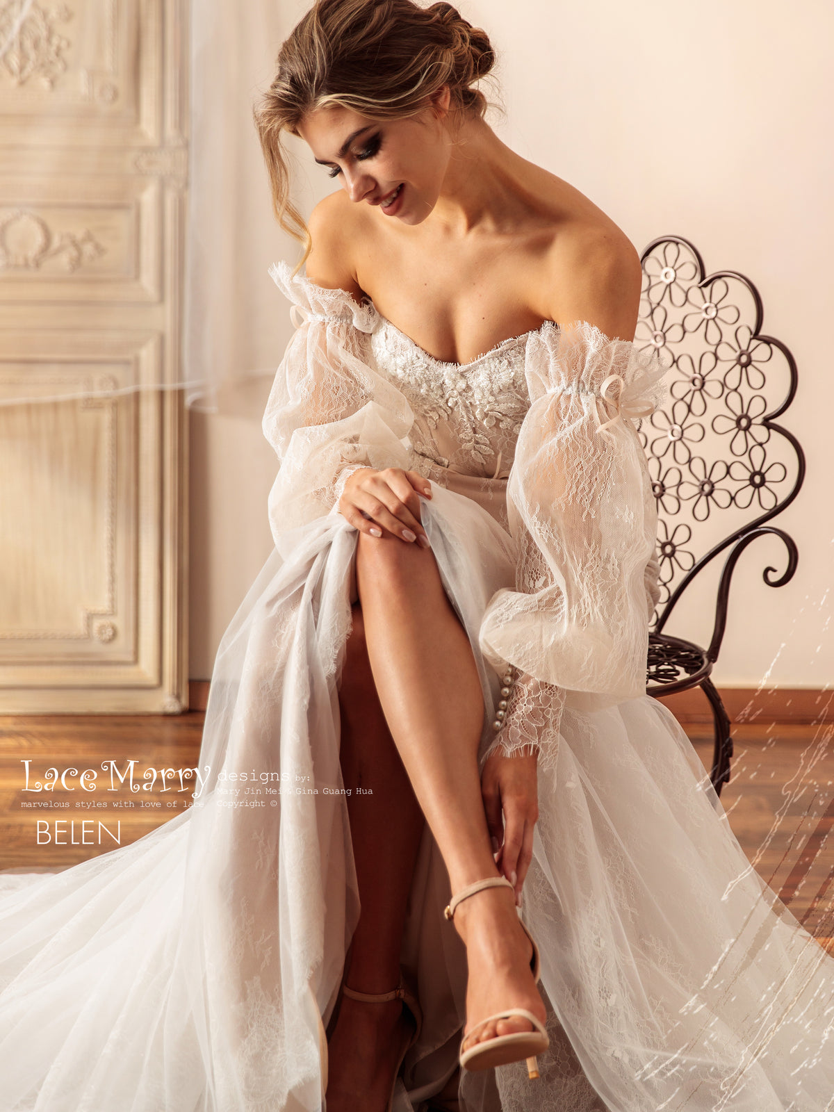 BELEN / Mermaid Wedding Dress with Removable Sleeves