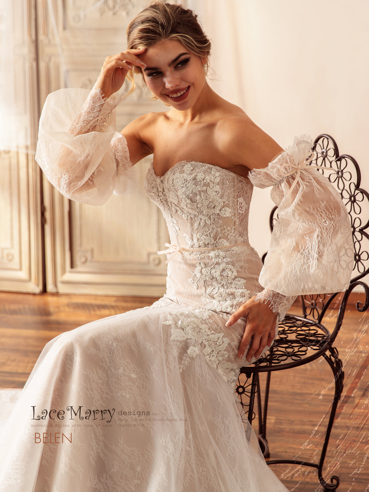 BELEN / Mermaid Wedding Dress with Removable Sleeves