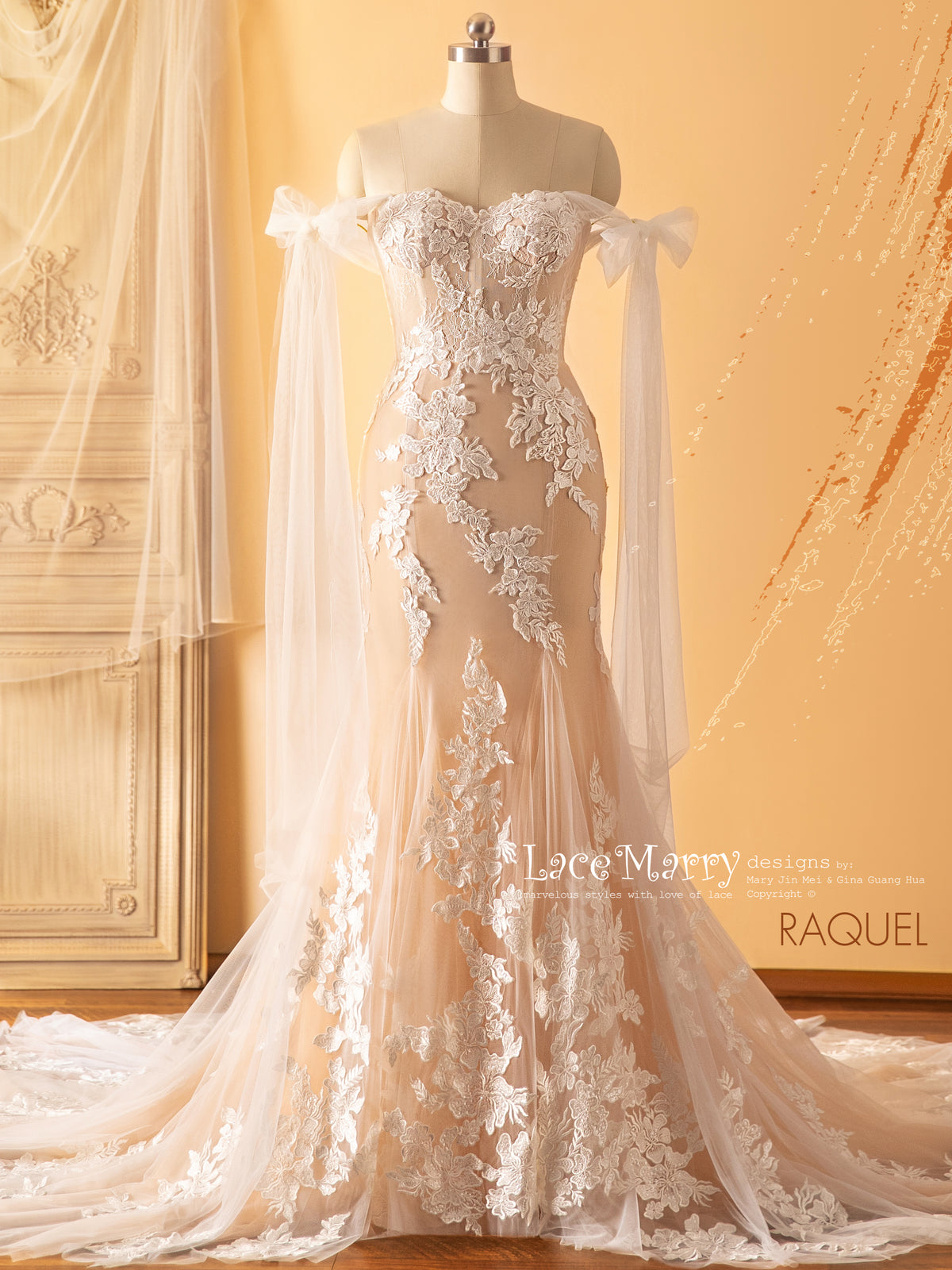 white and orange wedding dress Vivienne line silhouette is timeless and classic Orange Wedding Gown Boho Wedding