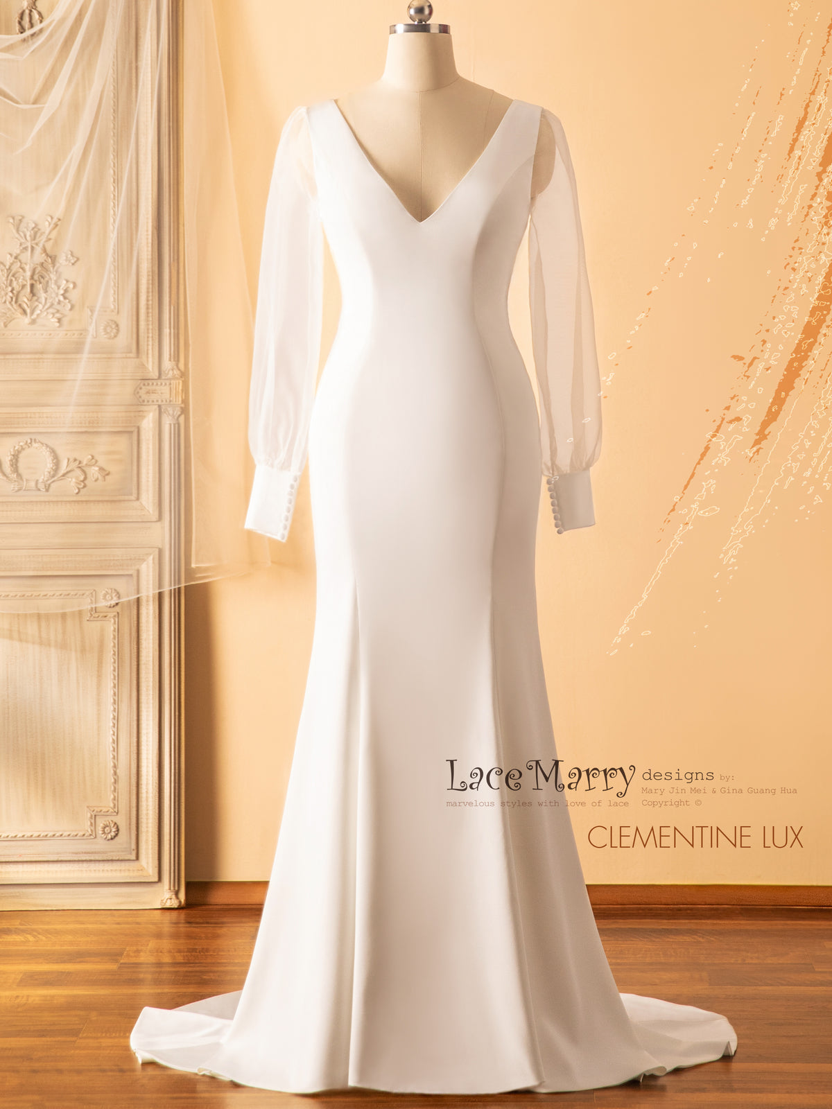 CLEMENTINE LUX / Elegant Wedding Dress with Long Sheer Sleeves