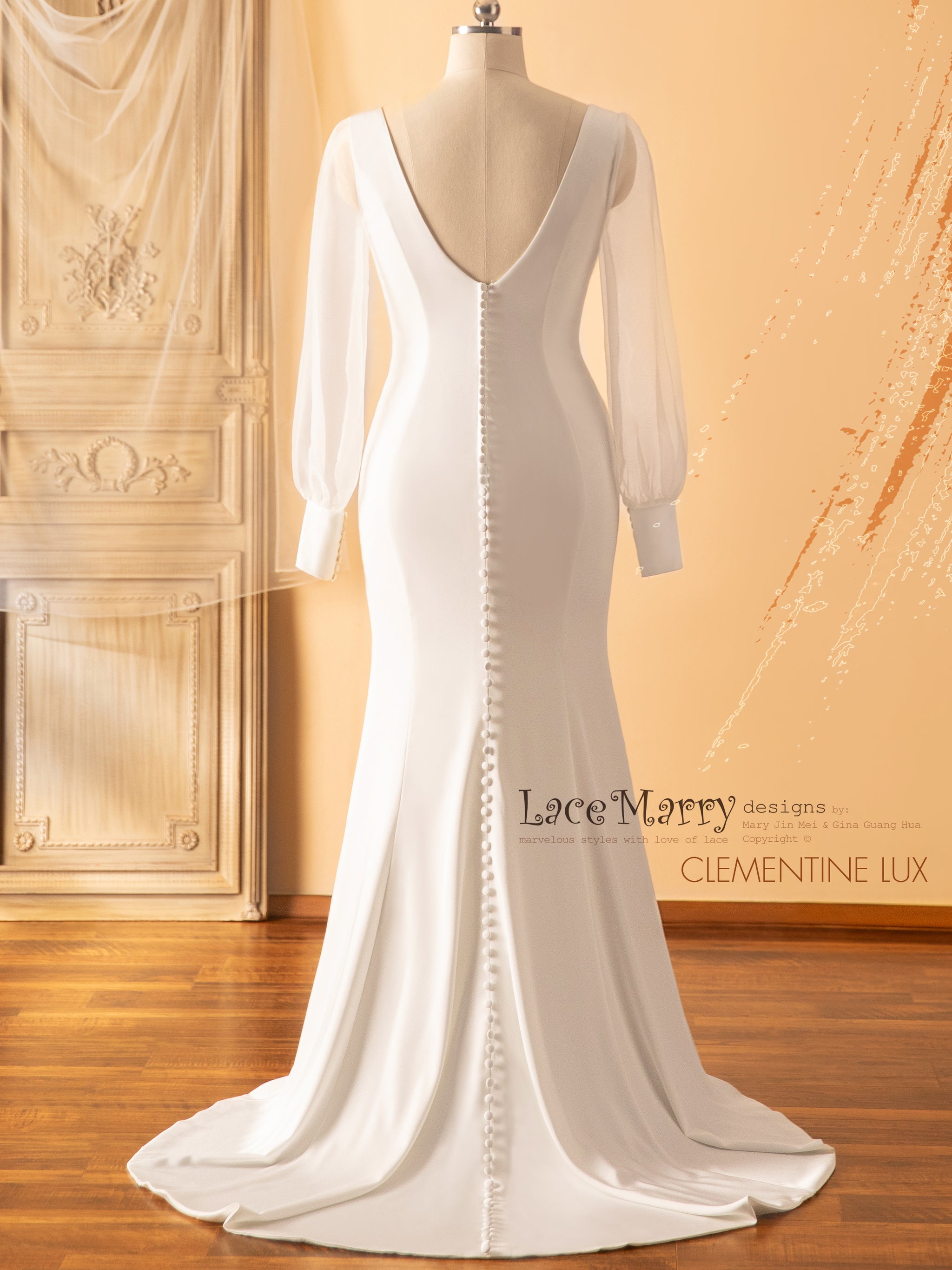 CLEMENTINE LUX / Elegant Wedding Dress with Long Sheer Sleeves - LaceMarry CLEMENTINE LUX / Elegant Wedding Dress with Long Sheer Sleeves - LaceMarry
