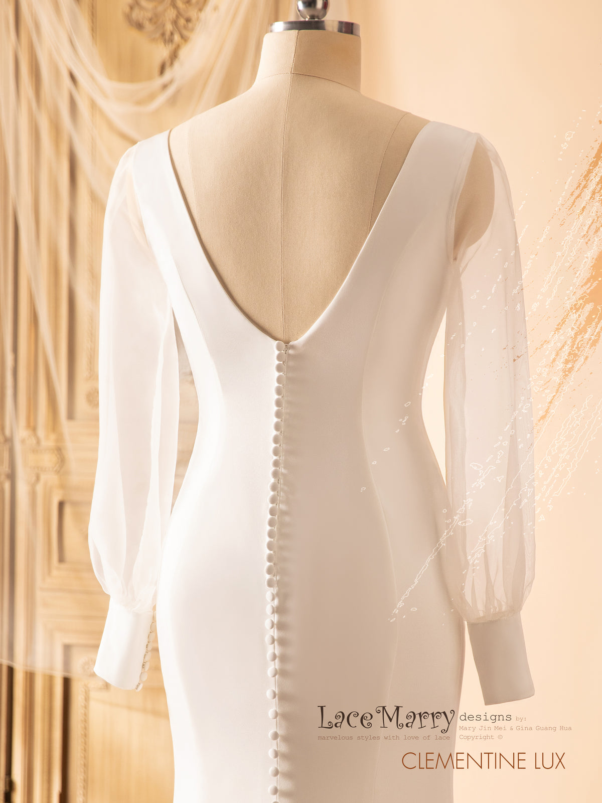 CLEMENTINE LUX / Elegant Wedding Dress with Long Sheer Sleeves