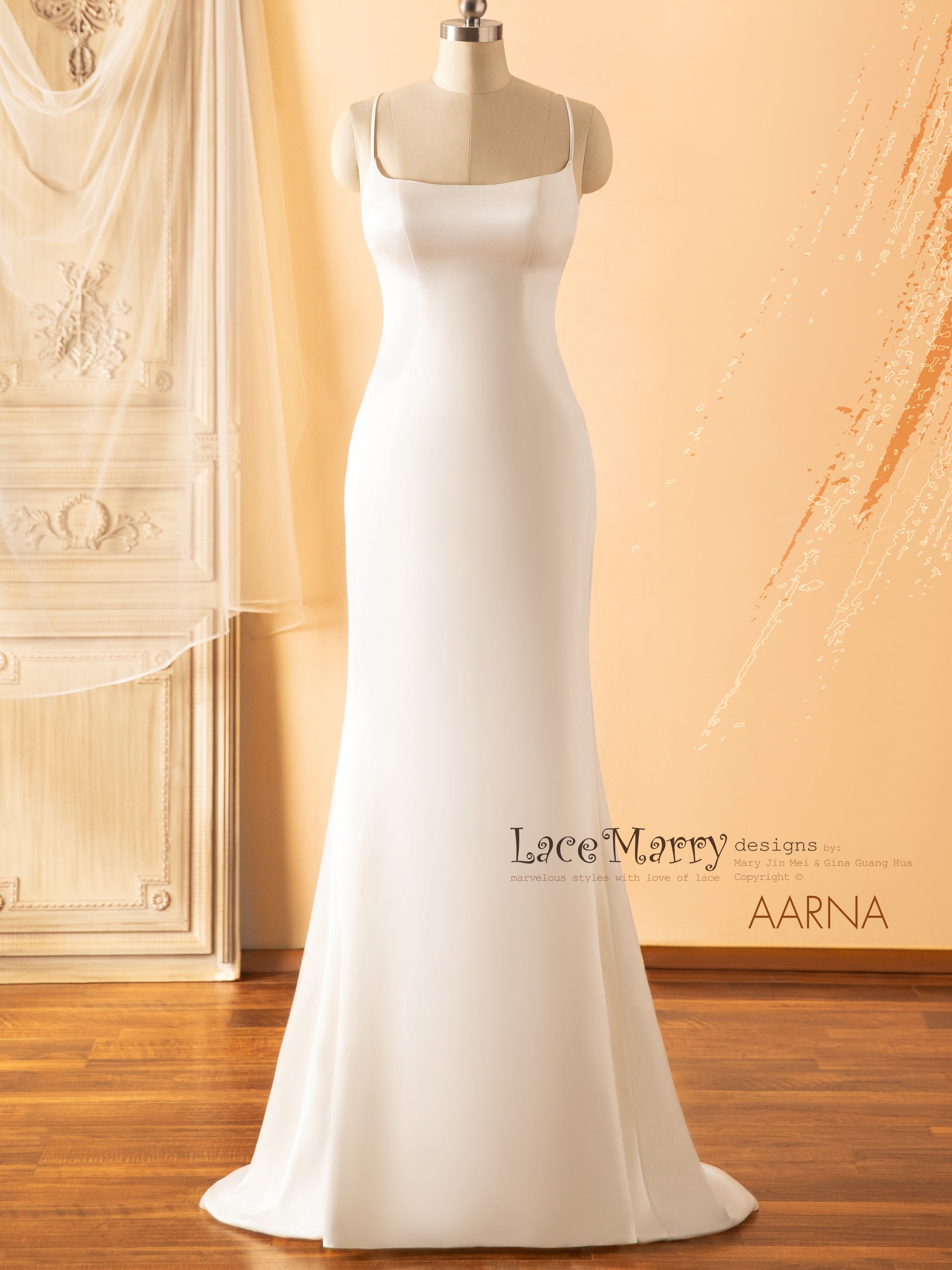 AARNA / Sexy Open Back Wedding Dress with Straight Cut Neckline - LaceMarry AARNA / Sexy Open Back Wedding Dress with Straight Cut Neckline - LaceMarry