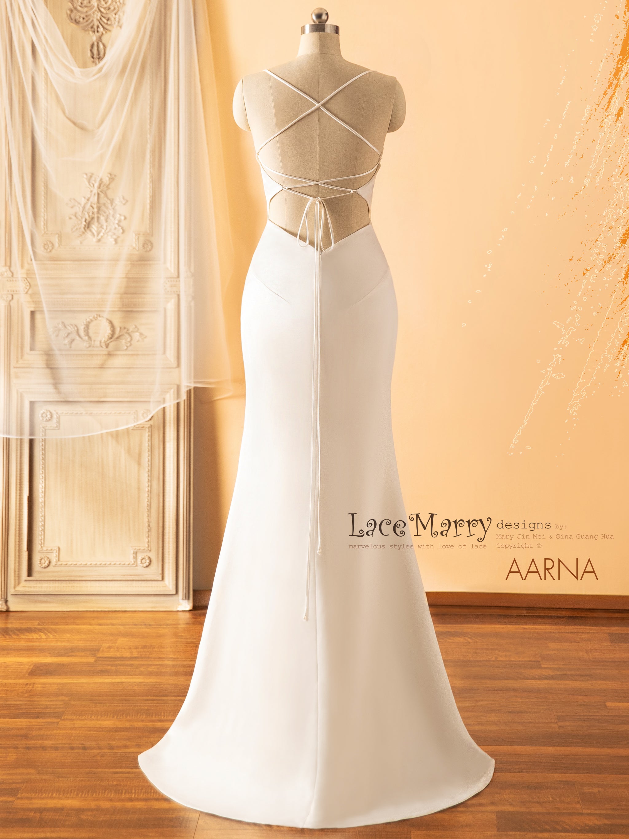 AARNA / Sexy Open Back Wedding Dress with Straight Cut Neckline - LaceMarry AARNA / Sexy Open Back Wedding Dress with Straight Cut Neckline - LaceMarry