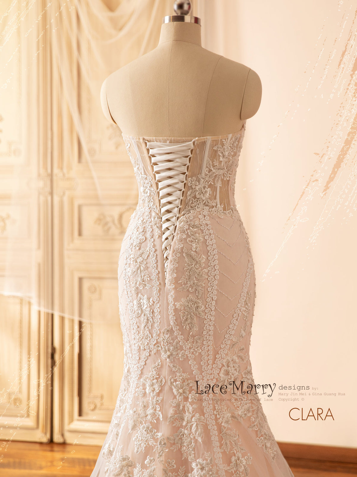 CLARA / Blush Wedding Dress with Removable Sleeves