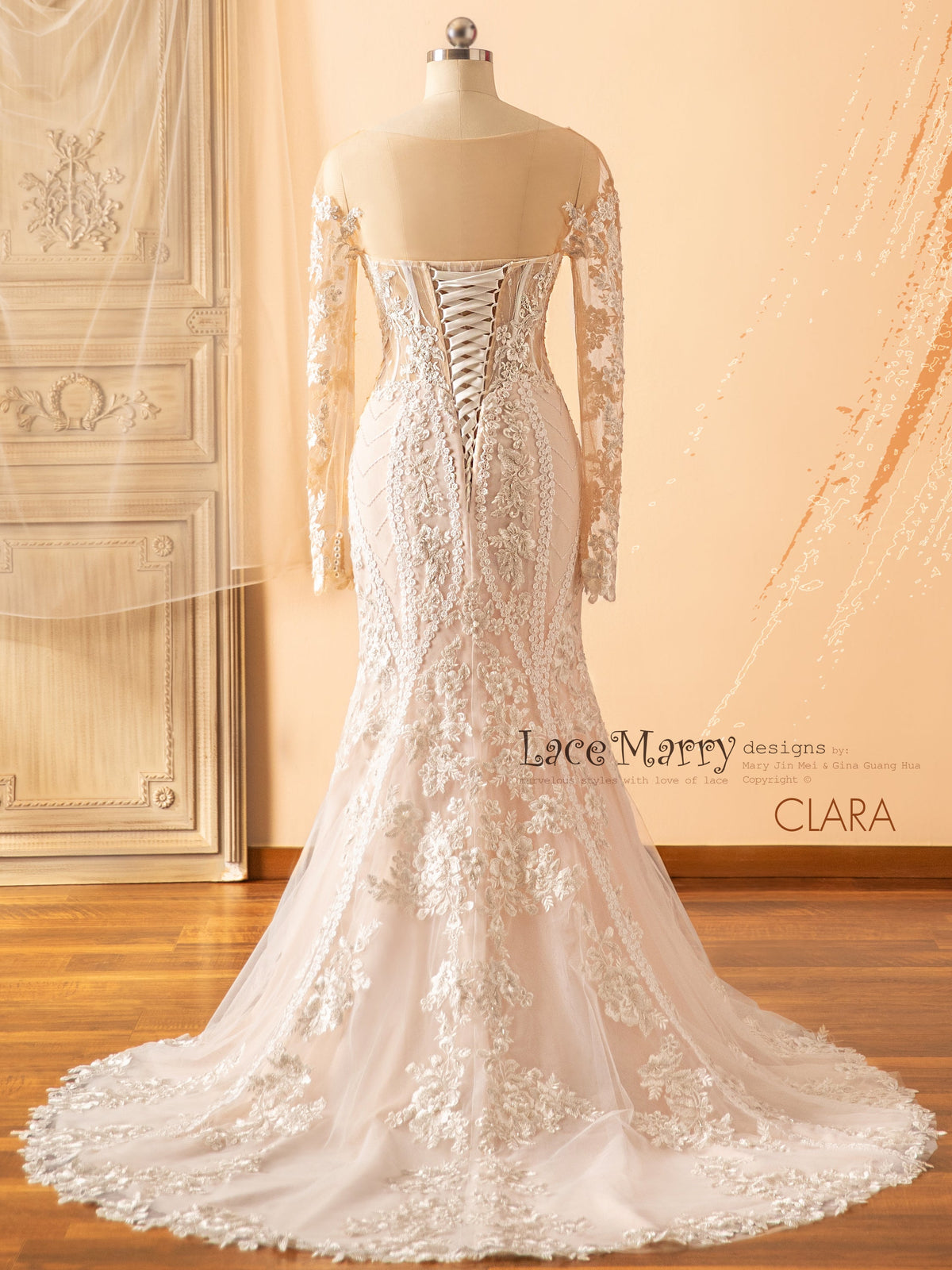 CLARA / Blush Wedding Dress with Removable Sleeves