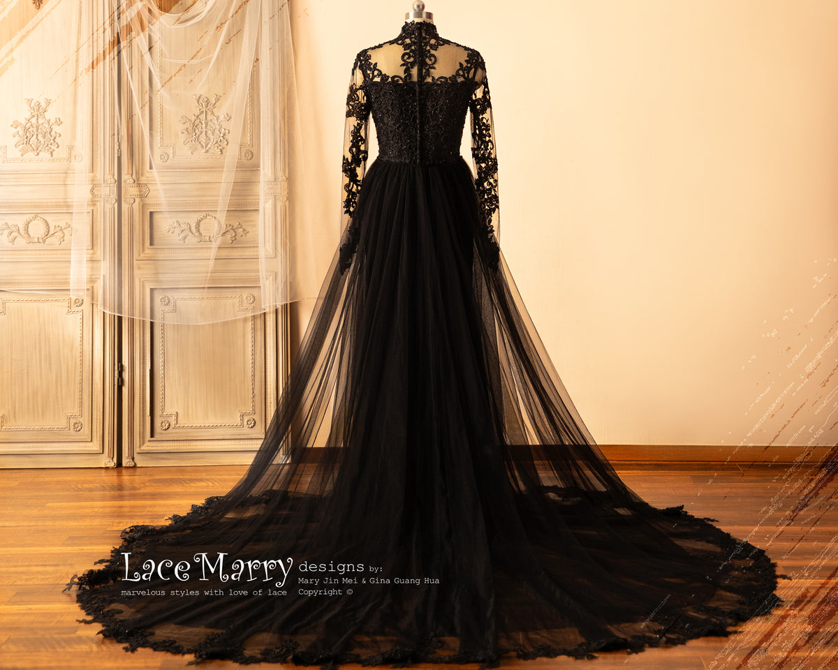CLAIRE Black Wedding Dress with Queen Anne Neckline LaceMarry