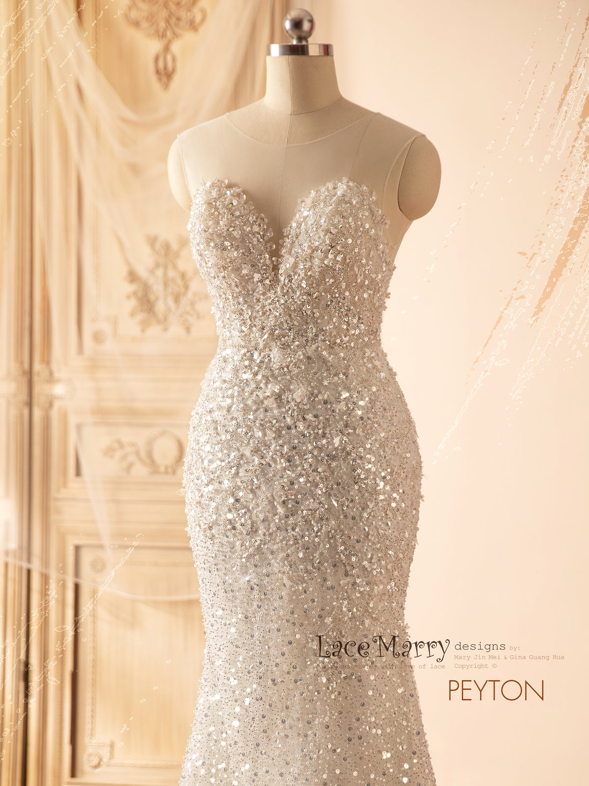 PEYTON / Plunge Neck Sparkling Wedding Dress