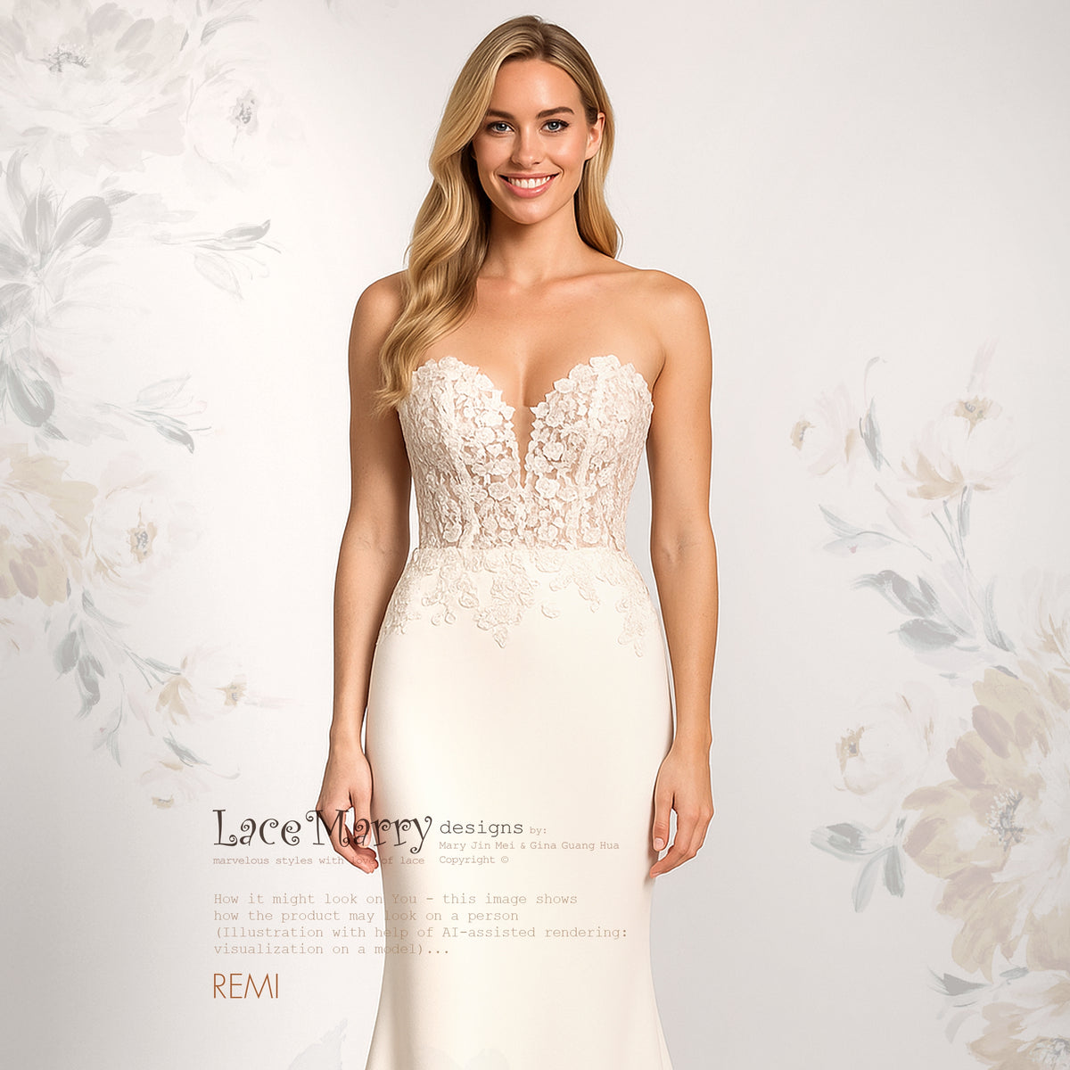 REMI / Fit and Flare Wedding Dress with Beaded Floral Bodice