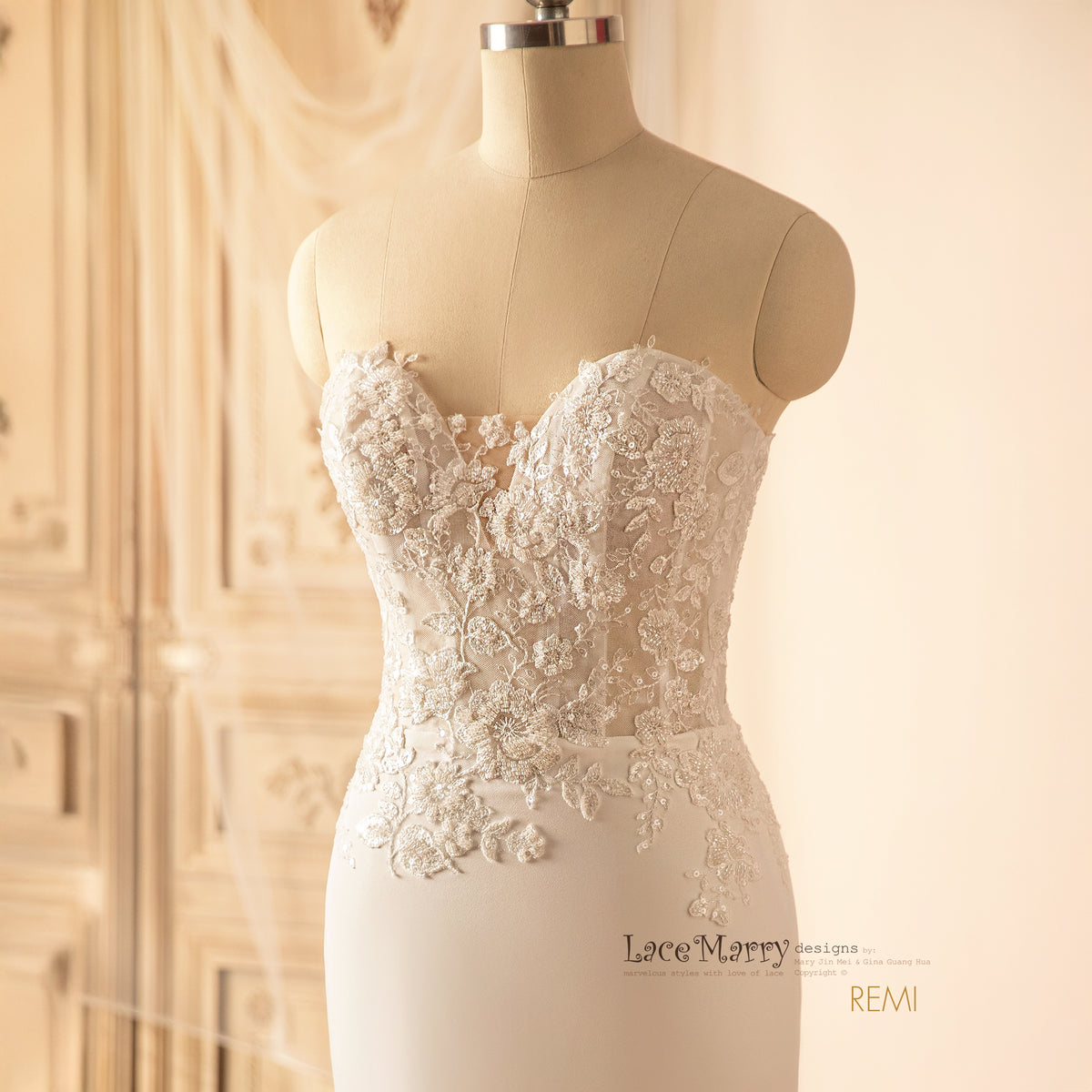 REMI / Fit and Flare Wedding Dress with Beaded Floral Bodice