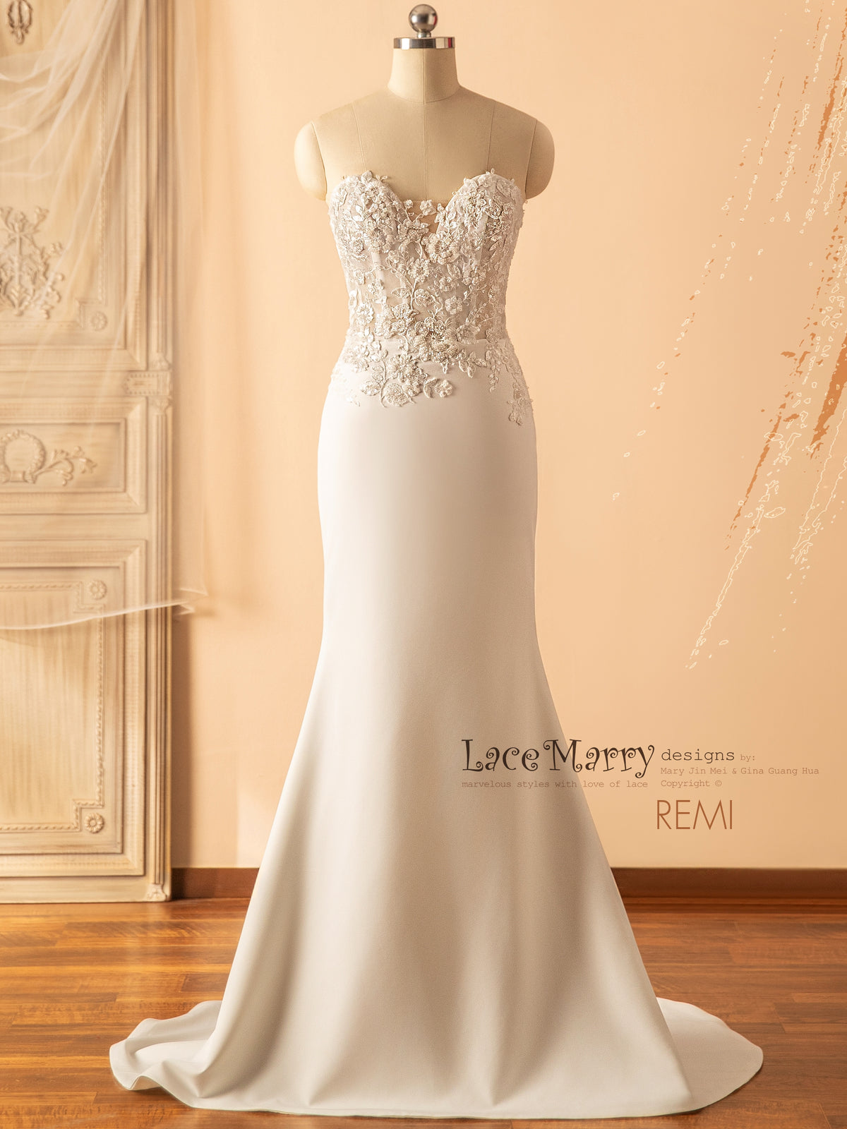 REMI / Fit and Flare Wedding Dress with Beaded Floral Bodice