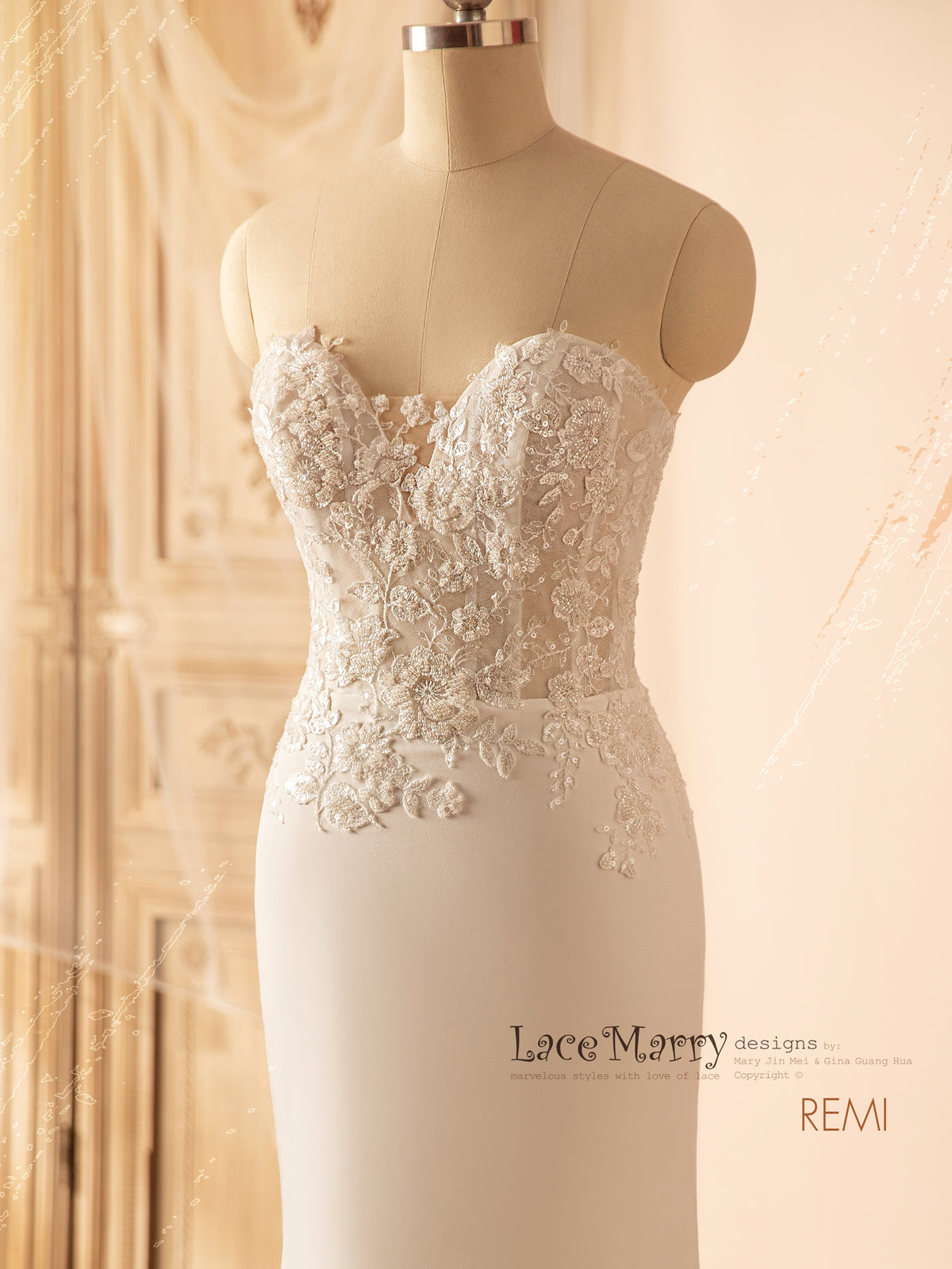 REMI / Fit and Flare Wedding Dress with Beaded Floral Bodice