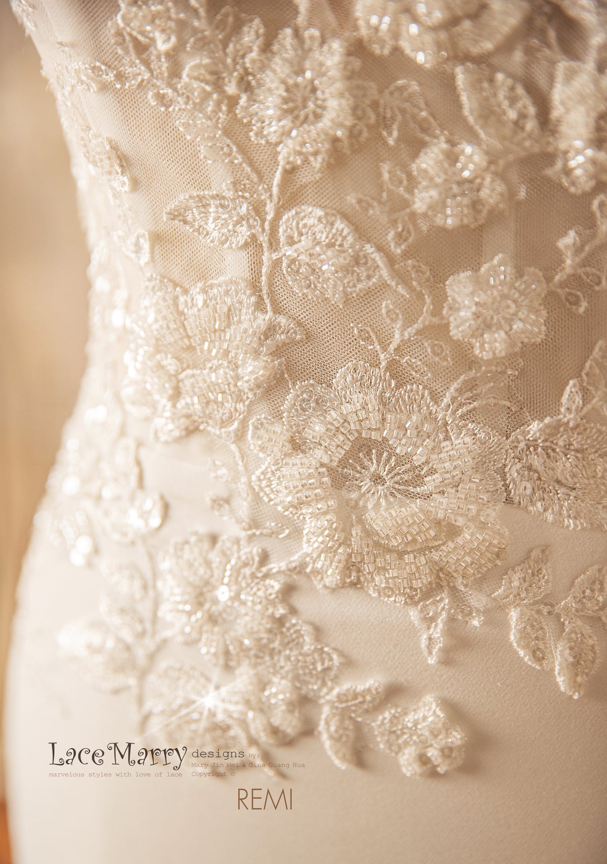 REMI / Fit and Flare Wedding Dress with Beaded Floral Bodice