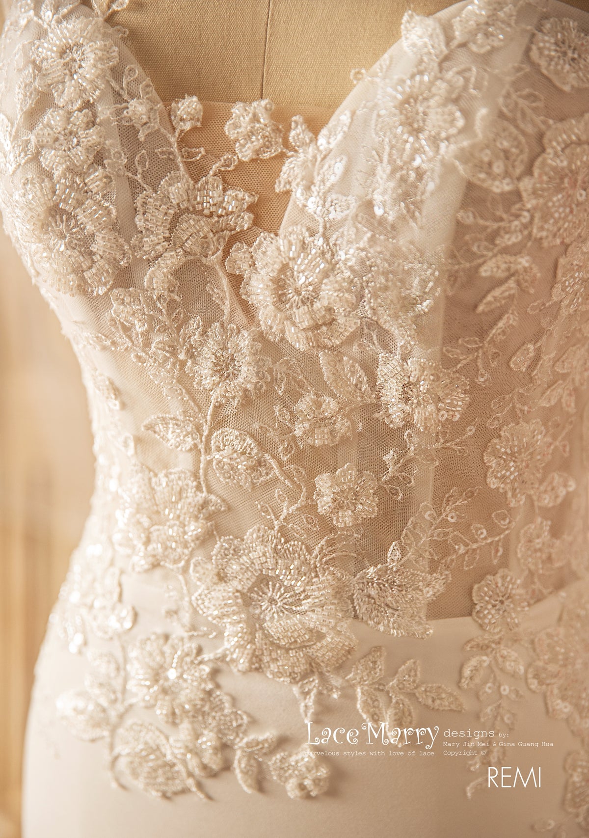 REMI / Fit and Flare Wedding Dress with Beaded Floral Bodice
