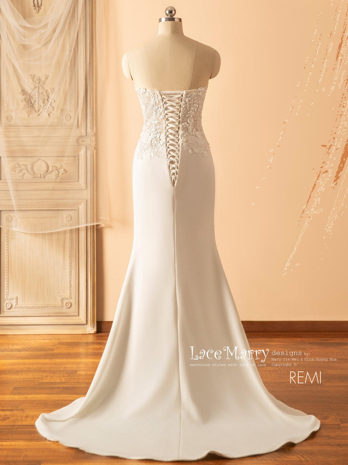 REMI / Fit and Flare Wedding Dress with Beaded Floral Bodice