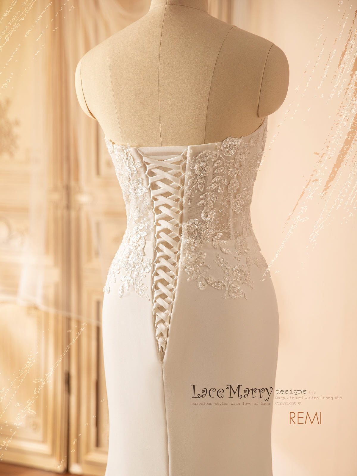 REMI / Fit and Flare Wedding Dress with Beaded Floral Bodice