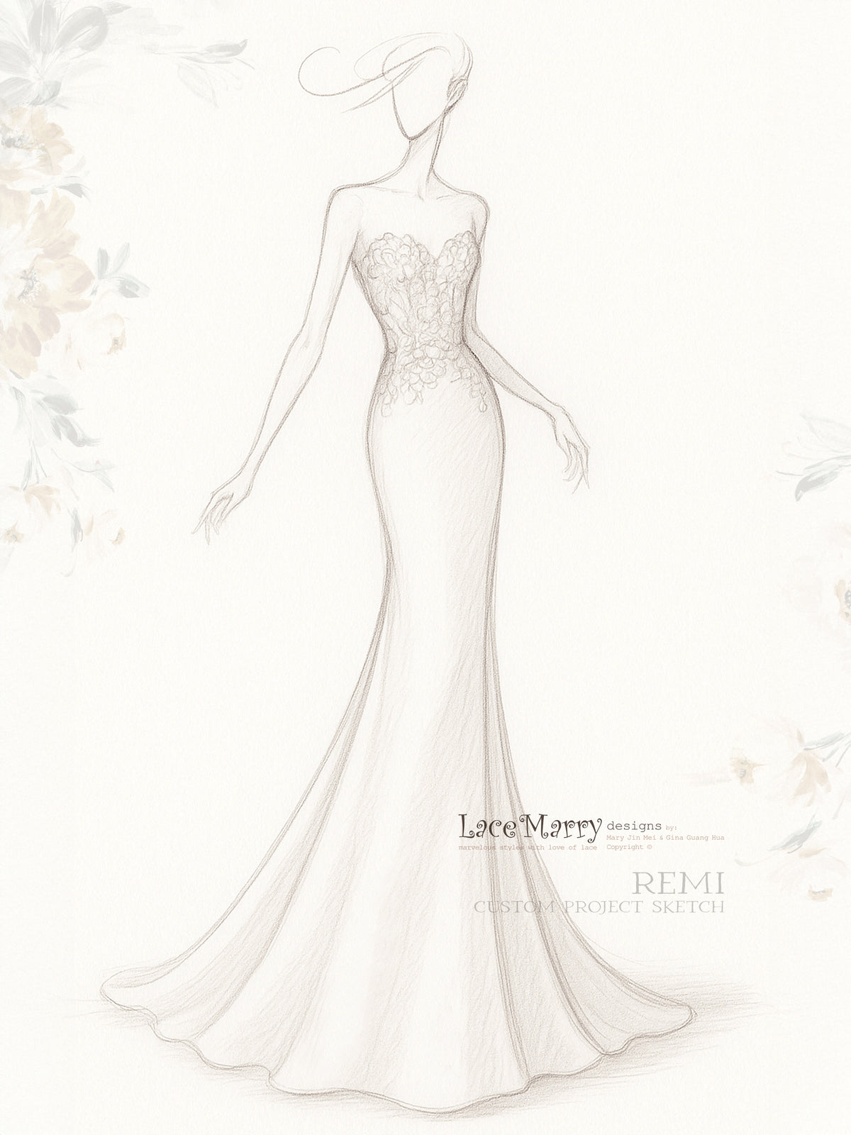 REMI / Fit and Flare Wedding Dress with Beaded Floral Bodice