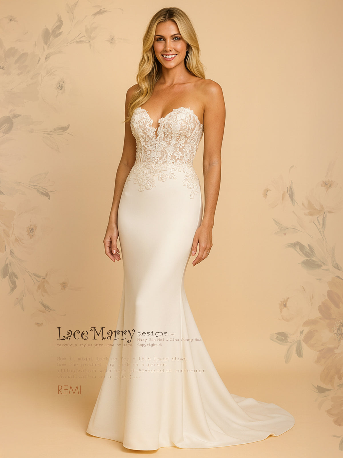 REMI / Fit and Flare Wedding Dress with Beaded Floral Bodice