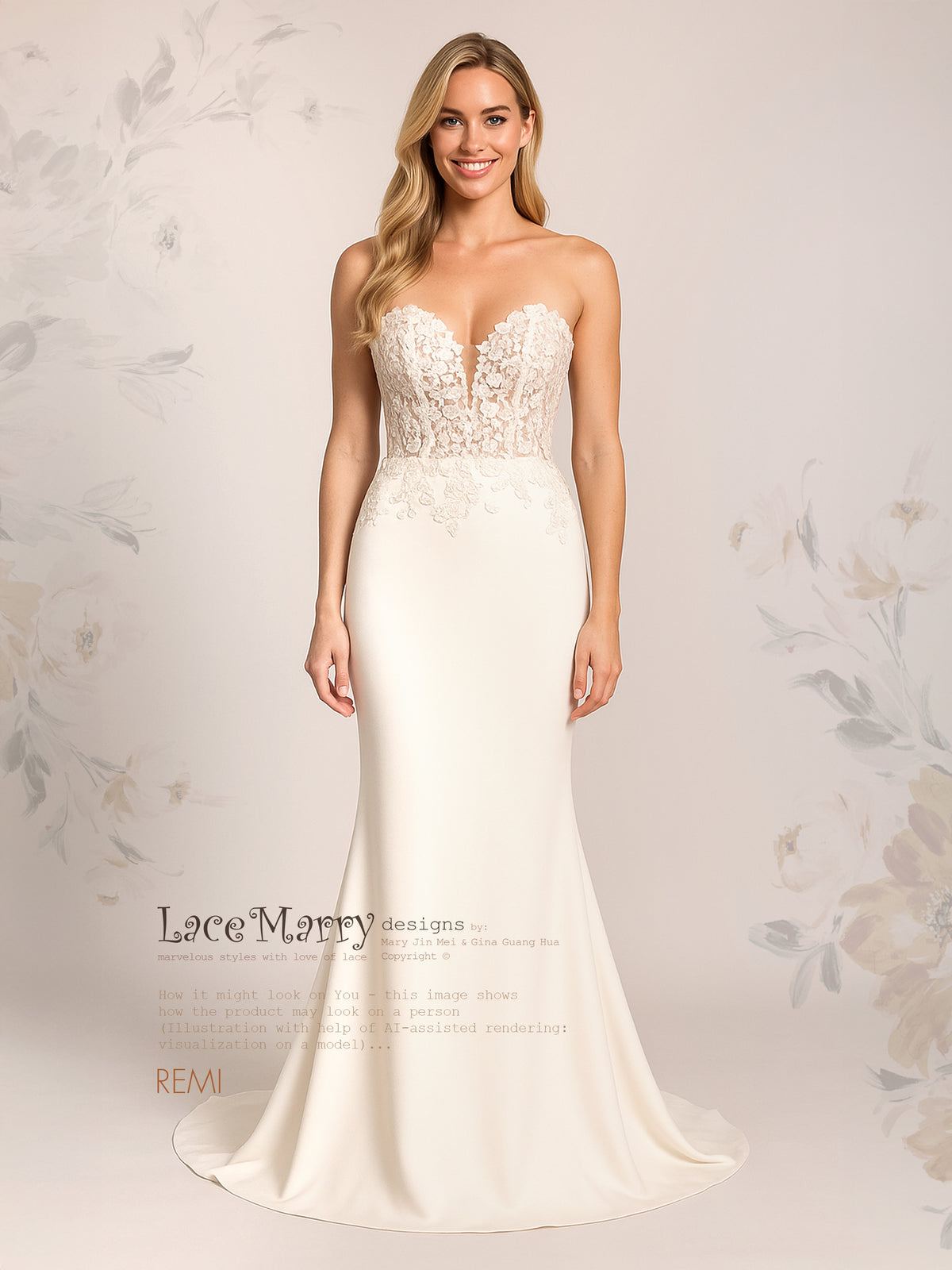 REMI / Fit and Flare Wedding Dress with Beaded Floral Bodice