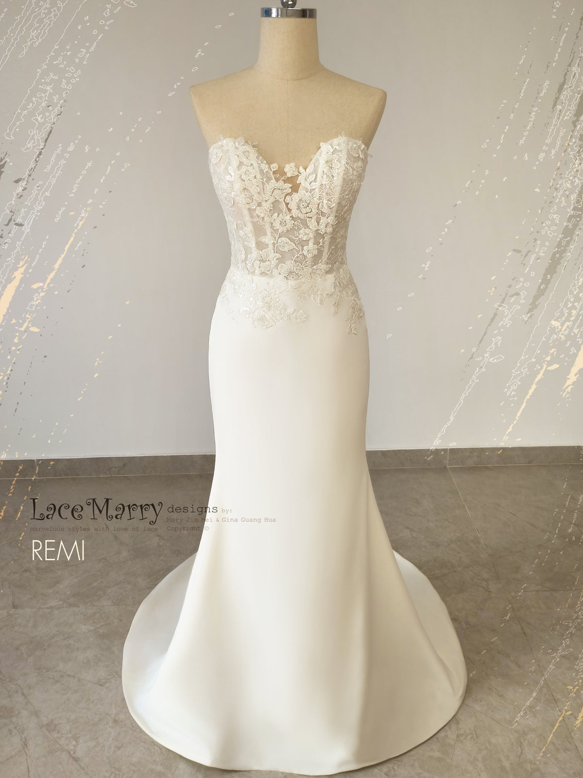 REMI / Fit and Flare Wedding Dress with Beaded Floral Bodice