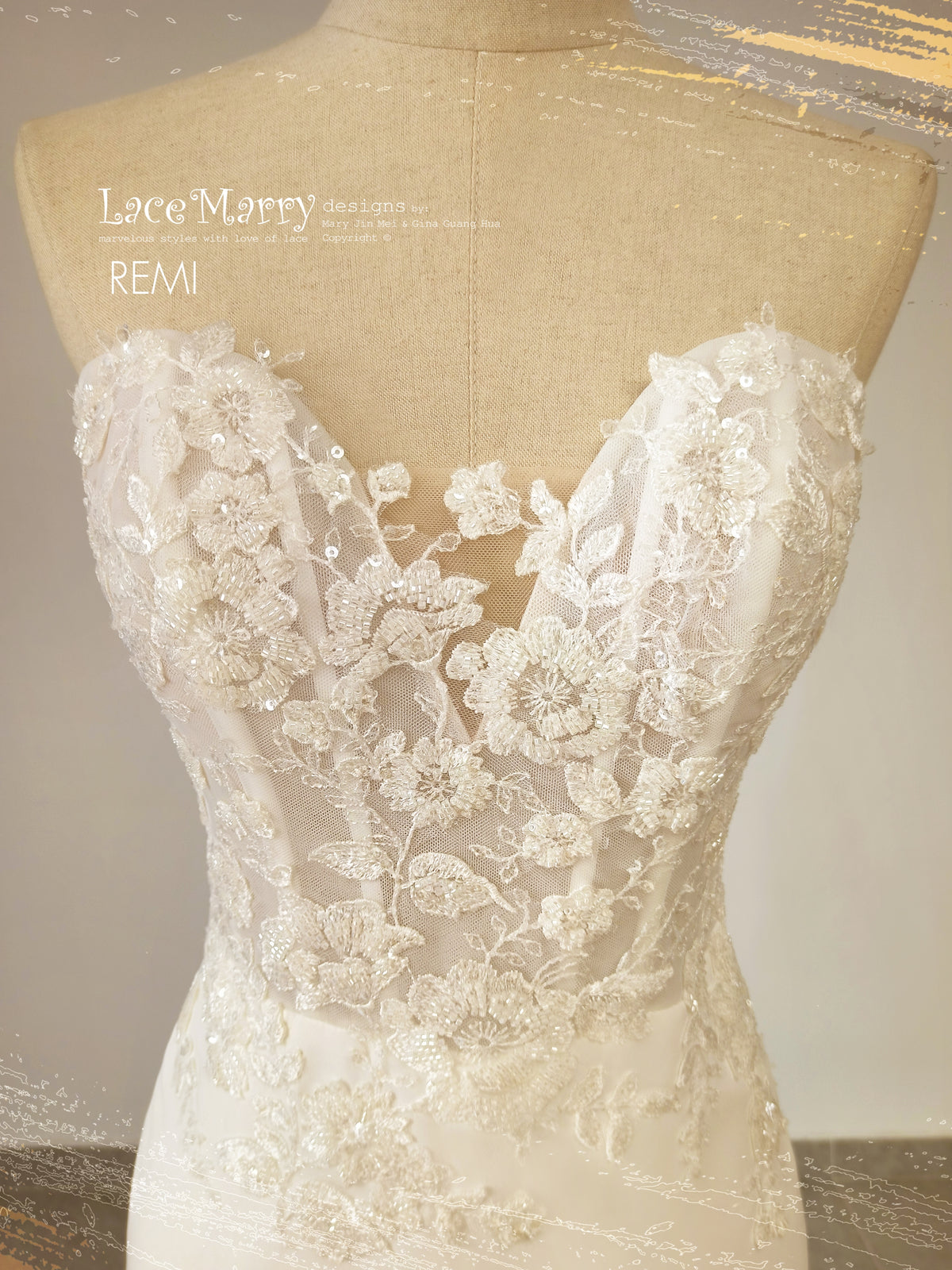 REMI / Fit and Flare Wedding Dress with Beaded Floral Bodice