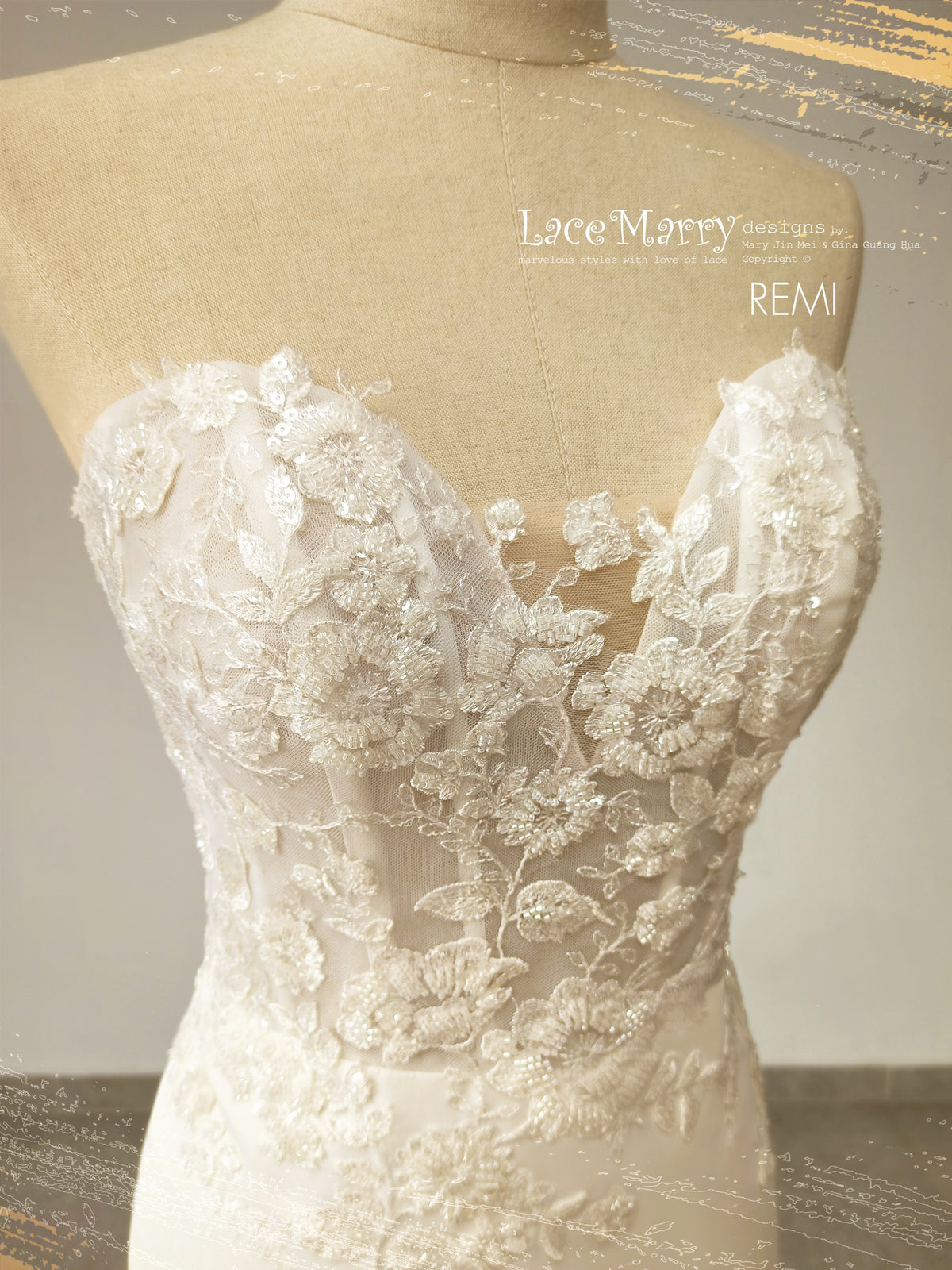 REMI / Fit and Flare Wedding Dress with Beaded Floral Bodice