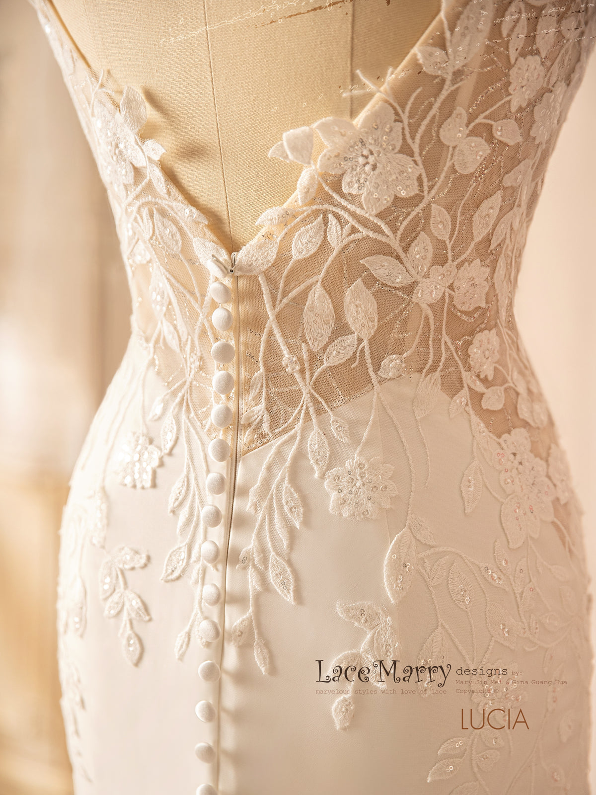LUCIA / Deep Plunge Wedding Dress with Straps and Plain Chiffon Skirt