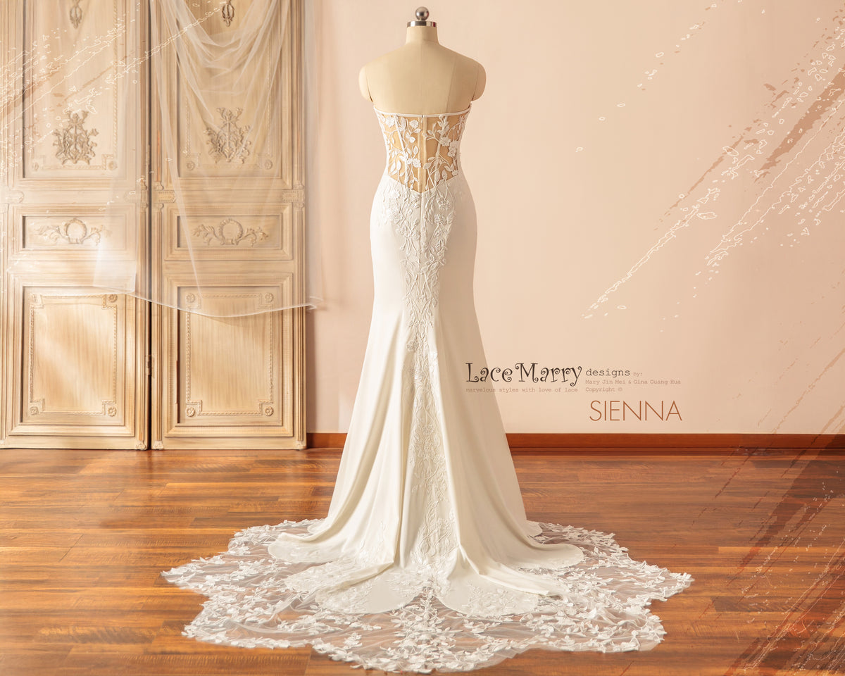 SIENNA / Minimalist Wedding Dress with Surprising Lace Back