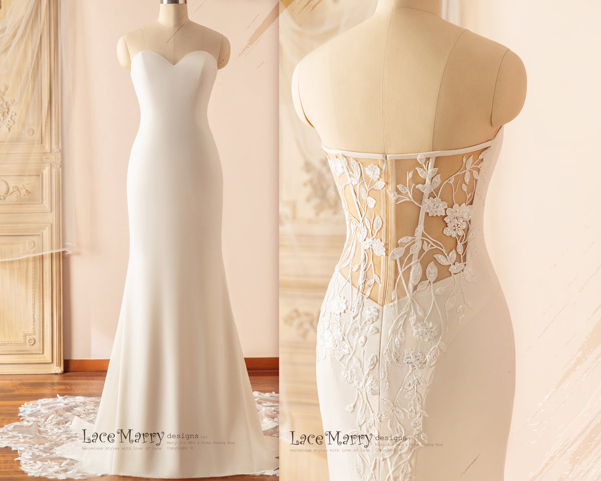 SIENNA / Minimalist Wedding Dress with Surprising Lace Back