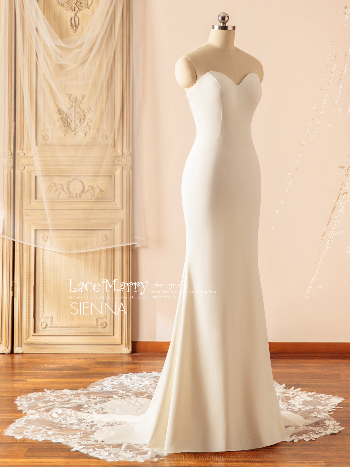 SIENNA / Minimalist Wedding Dress with Surprising Lace Back