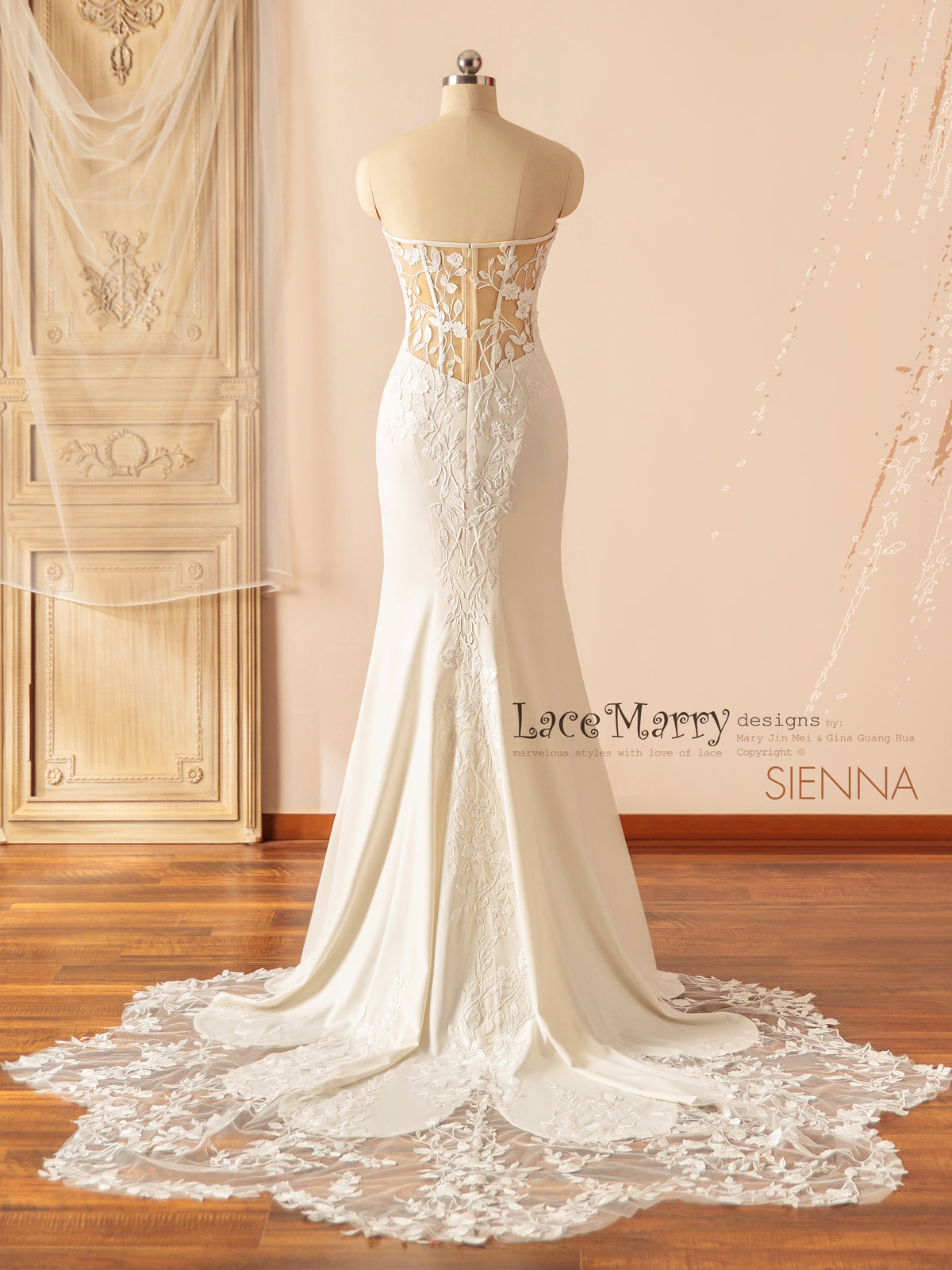 SIENNA / Minimalist Wedding Dress with Surprising Lace Back