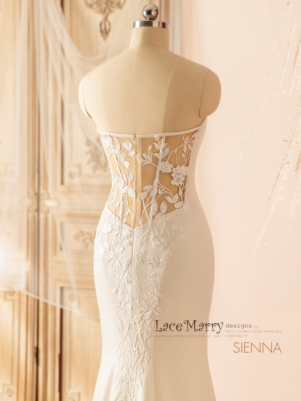 SIENNA / Minimalist Wedding Dress with Surprising Lace Back