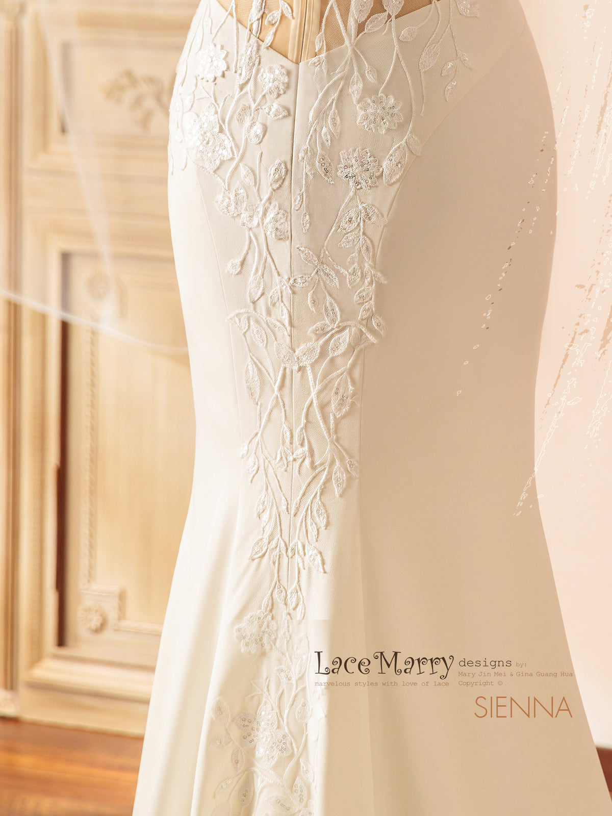 SIENNA / Minimalist Wedding Dress with Surprising Lace Back