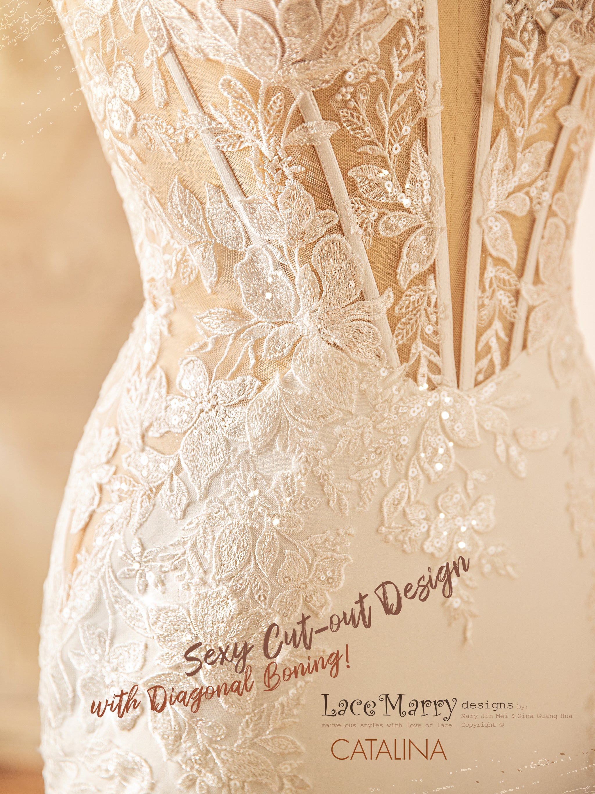 CATALINA / Sparkling Plain Wedding Dress with Sexy Plunge Neckline - LaceMarry CATALINA / Sparkling Plain Wedding Dress with Sexy Plunge Neckline - LaceMarry