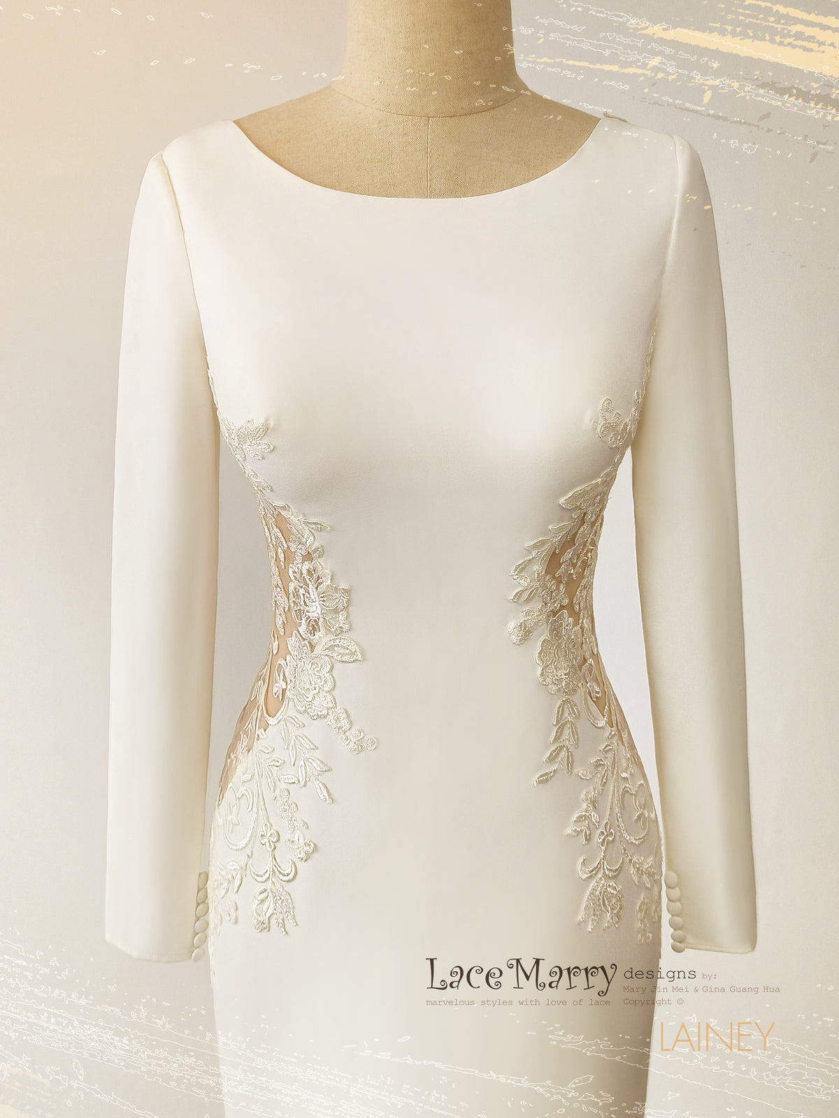 LAINEY / Ivory Lace Train Wedding Dress