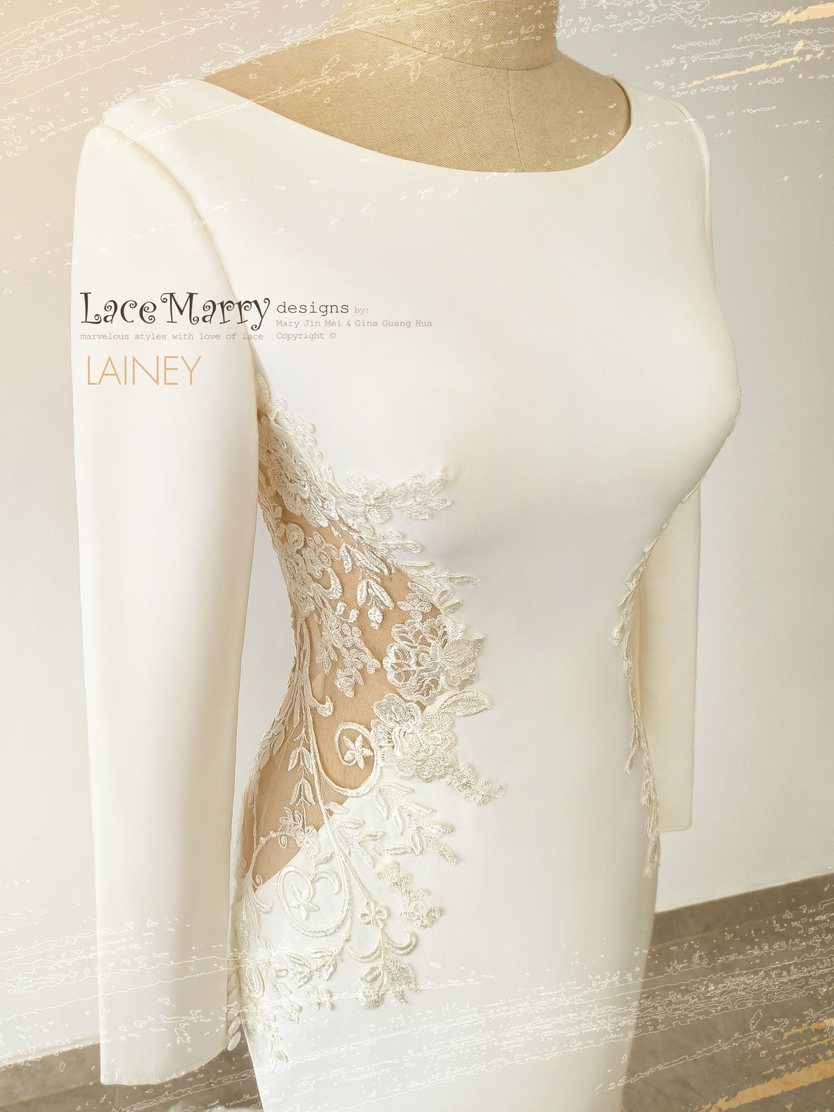 LAINEY / Ivory Lace Train Wedding Dress