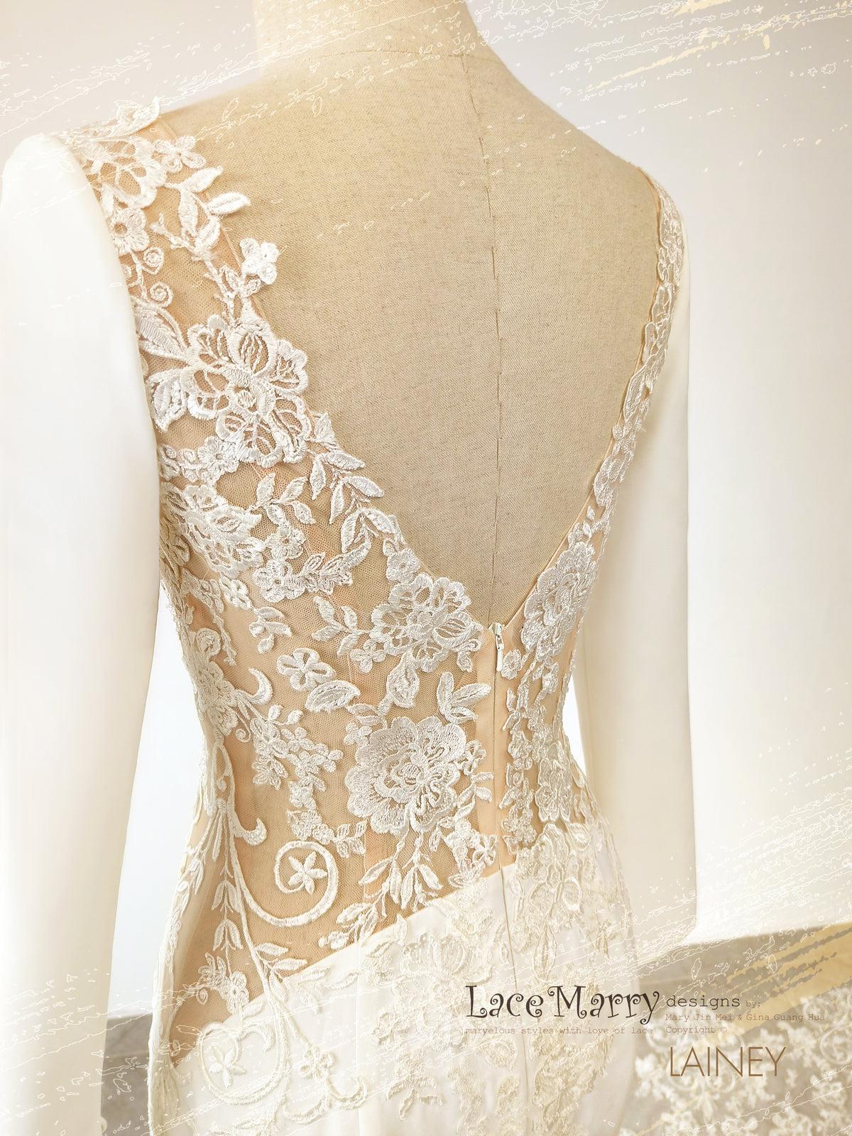 LAINEY / Ivory Lace Train Wedding Dress