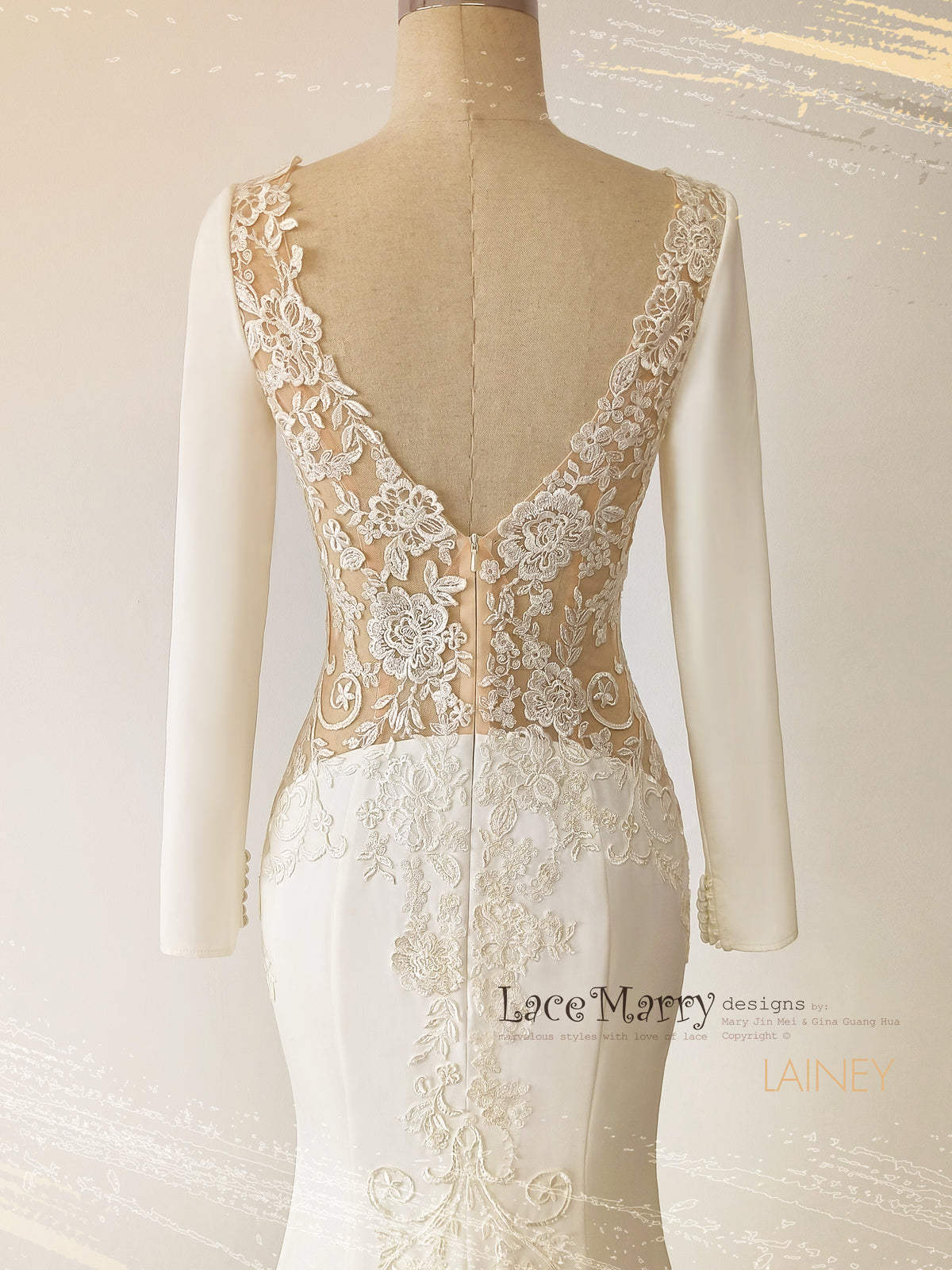 LAINEY / Ivory Lace Train Wedding Dress