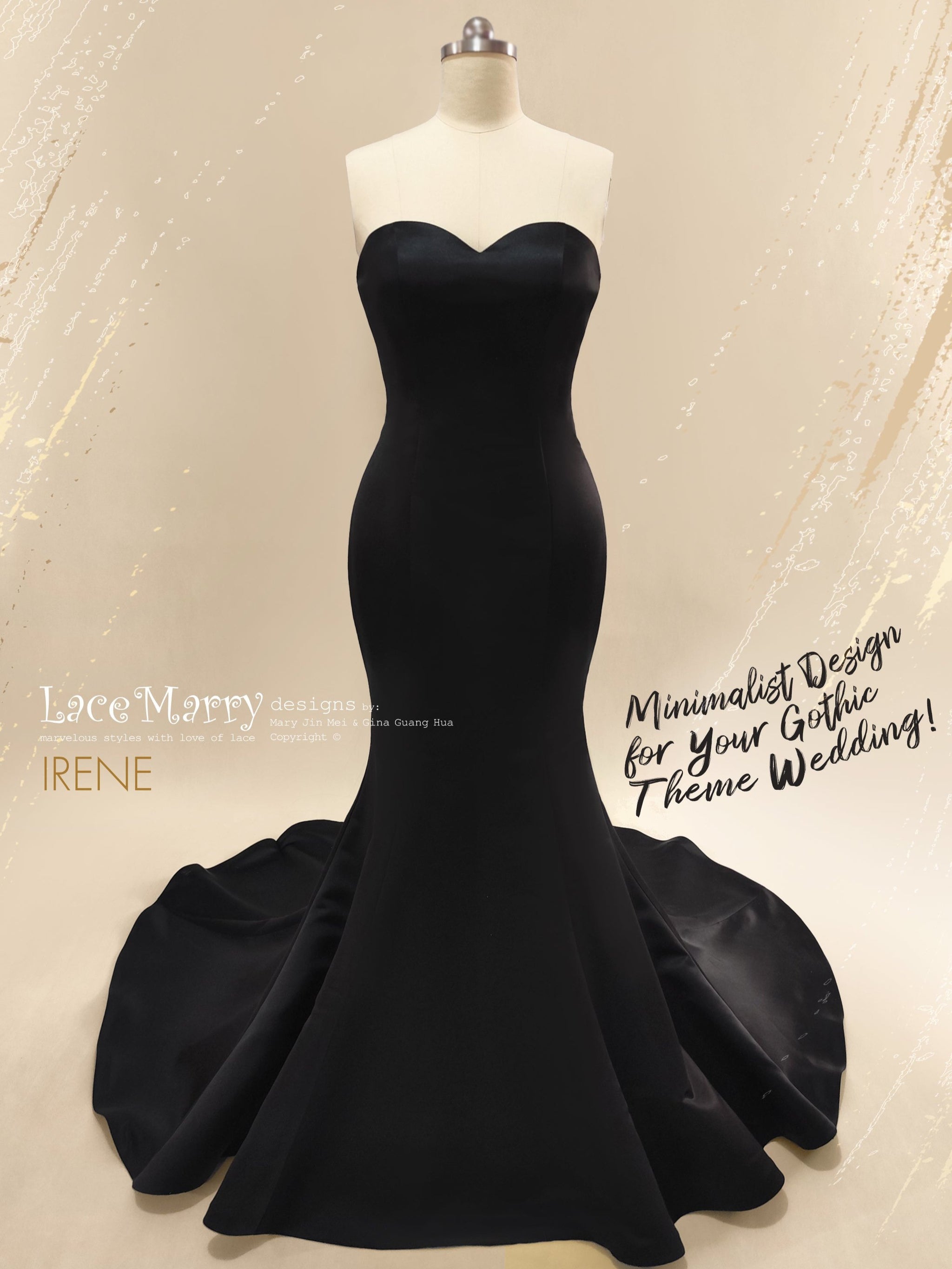 IRENE / Black Satin Wedding Dress with Strapless Sweetheart Neckline - LaceMarry IRENE / Black Satin Wedding Dress with Strapless Sweetheart Neckline - LaceMarry