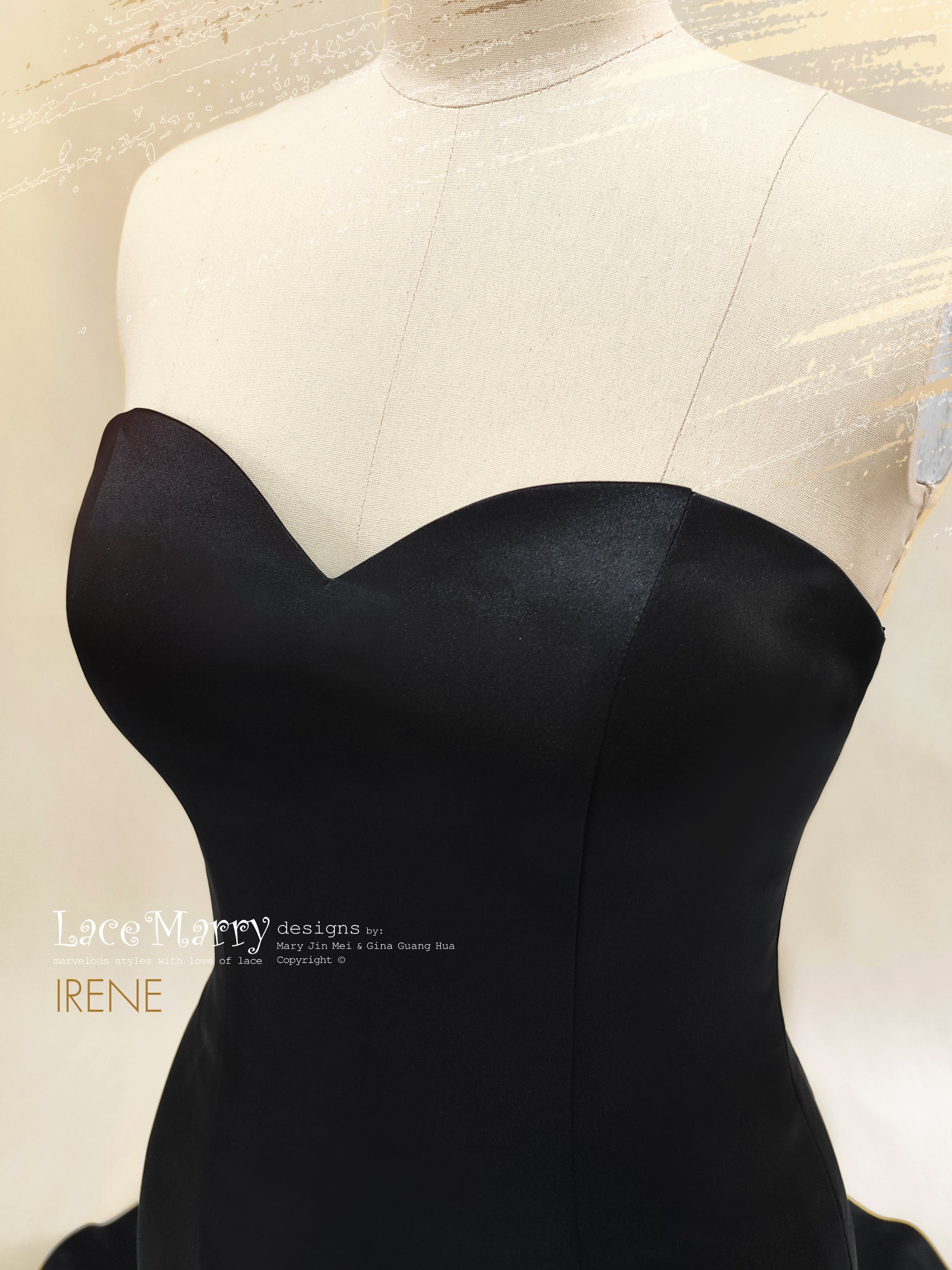 IRENE / Black Satin Wedding Dress with Strapless Sweetheart Neckline - LaceMarry IRENE / Black Satin Wedding Dress with Strapless Sweetheart Neckline - LaceMarry