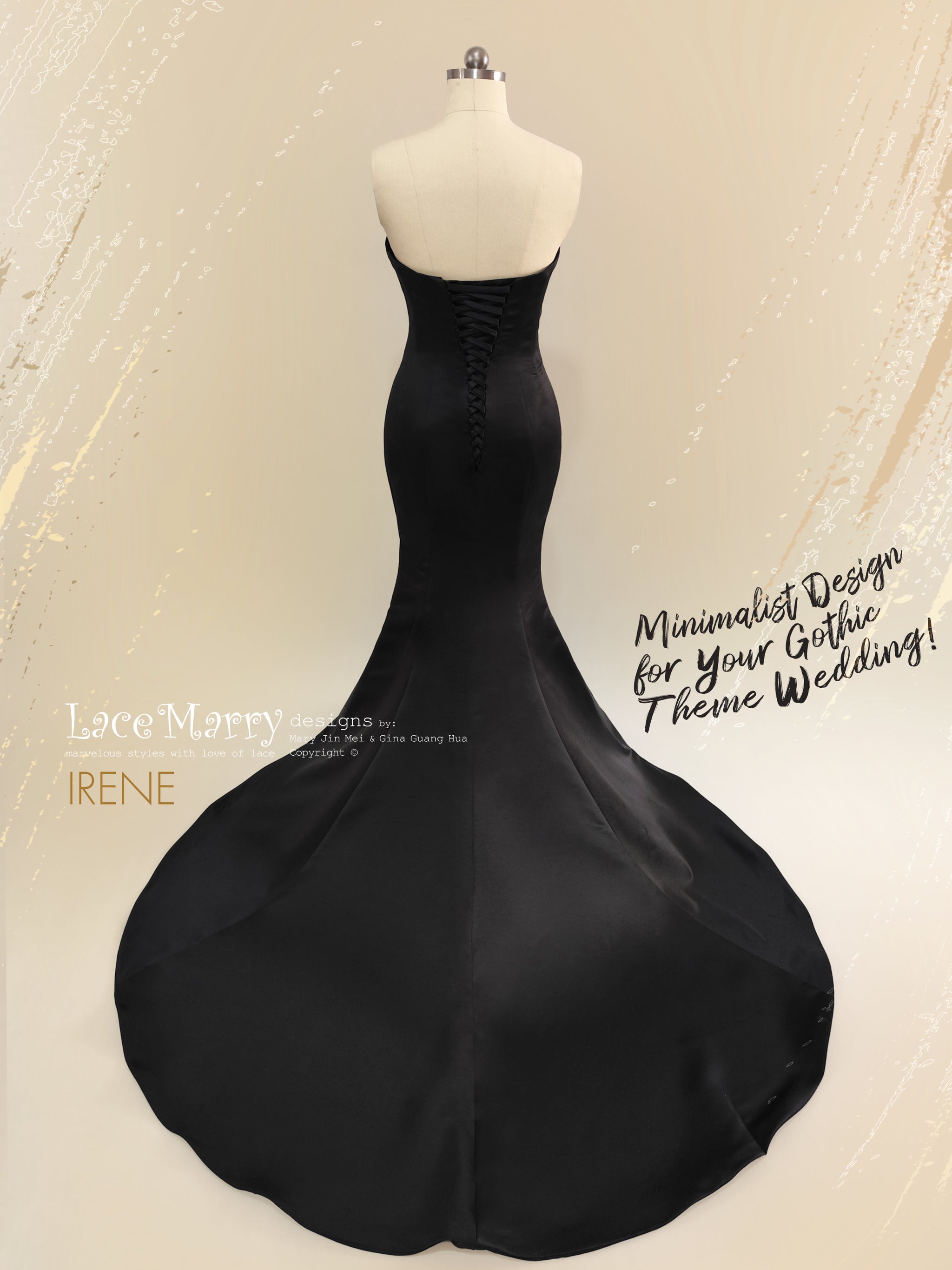 IRENE / Black Satin Wedding Dress with Strapless Sweetheart Neckline - LaceMarry IRENE / Black Satin Wedding Dress with Strapless Sweetheart Neckline - LaceMarry