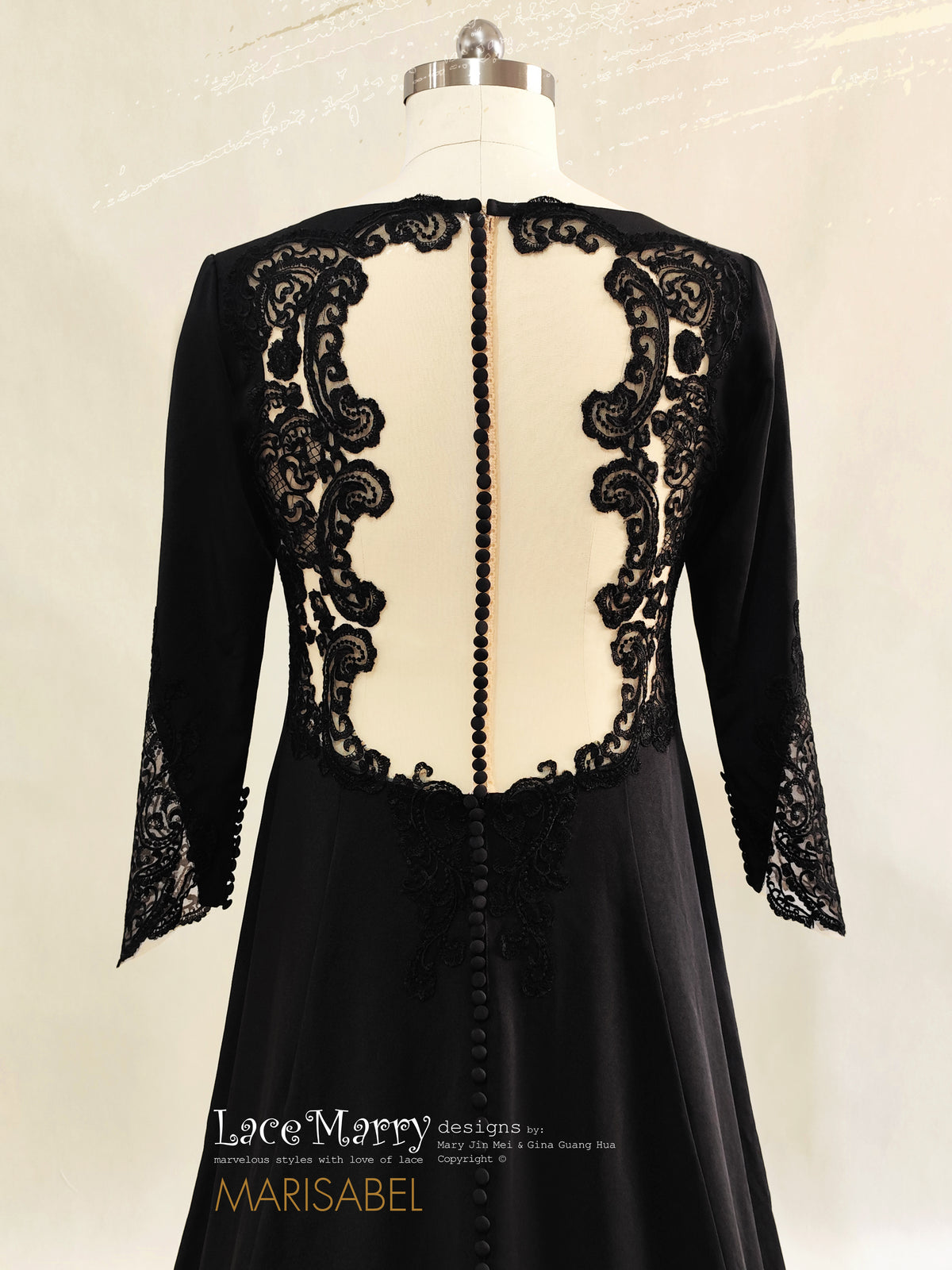 MARISABEL / Black Wedding Dress with Deep V Neckline - LaceMarry MARISABEL / Black Wedding Dress with Deep V Neckline - LaceMarry