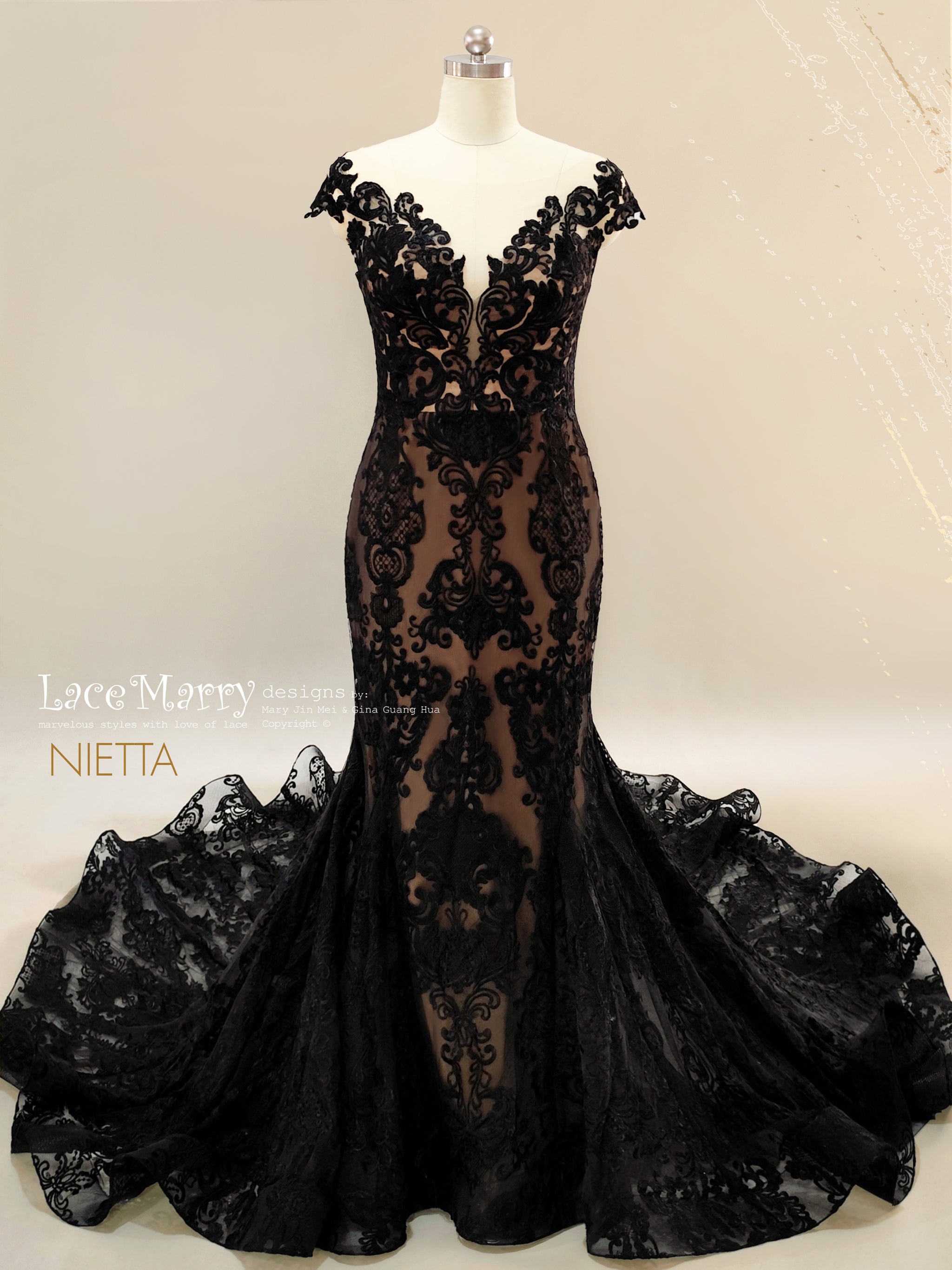 NIETTA / Black Wedding Dress with Nude Lining - LaceMarry NIETTA / Black Wedding Dress with Nude Lining - LaceMarry