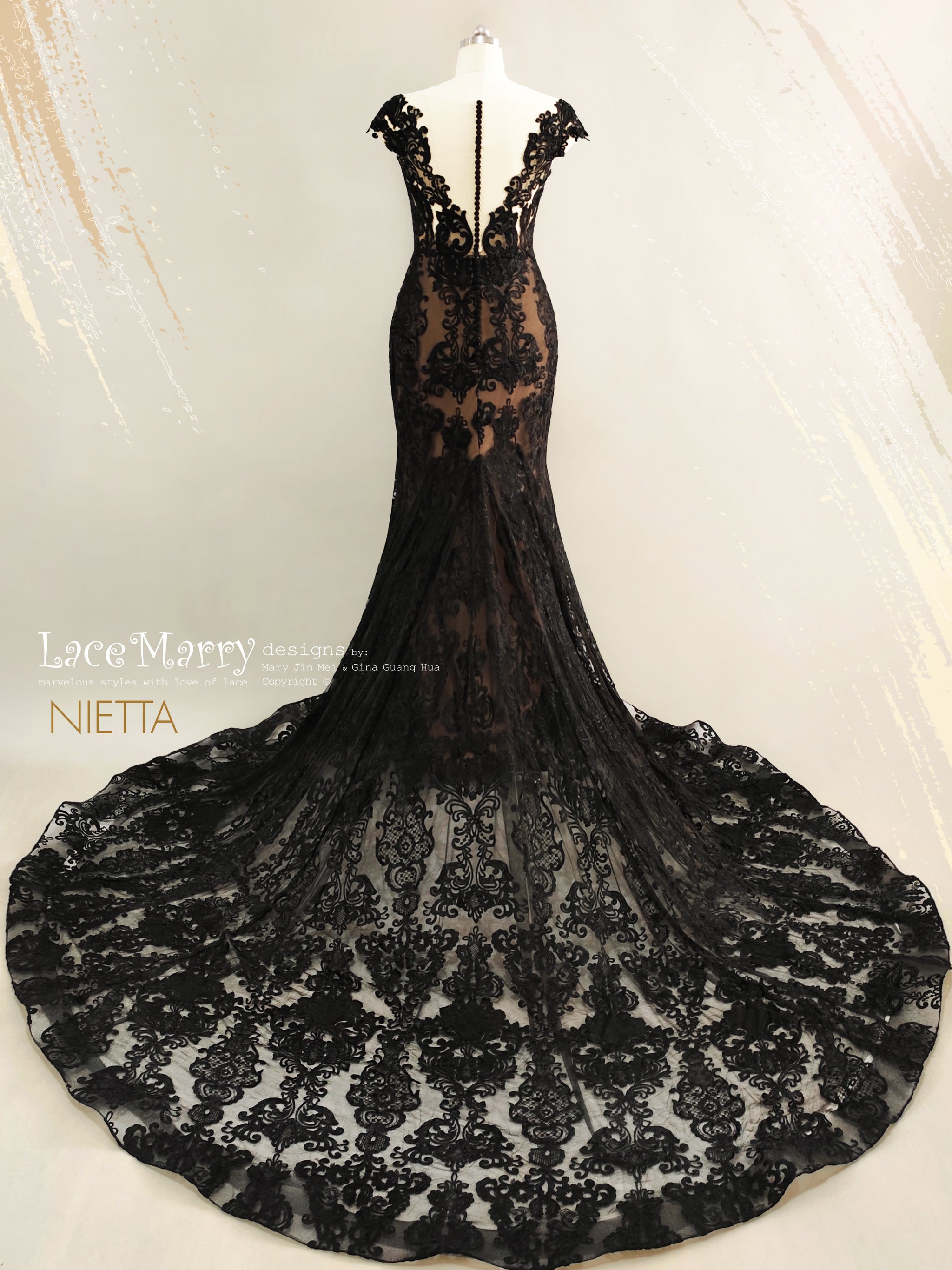 NIETTA / Black Wedding Dress with Nude Lining - LaceMarry NIETTA / Black Wedding Dress with Nude Lining - LaceMarry