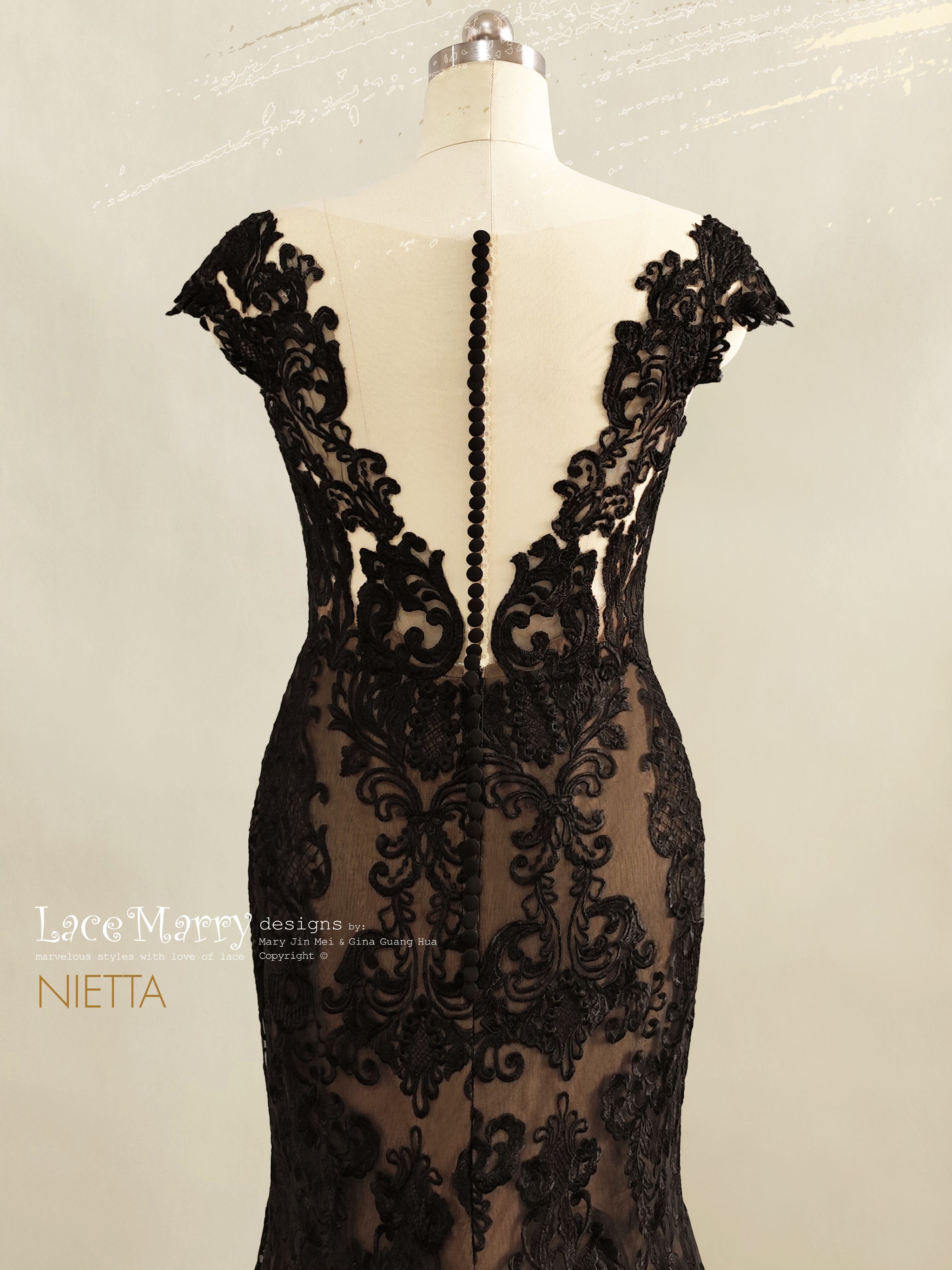 NIETTA / Black Wedding Dress with Nude Lining - LaceMarry NIETTA / Black Wedding Dress with Nude Lining - LaceMarry