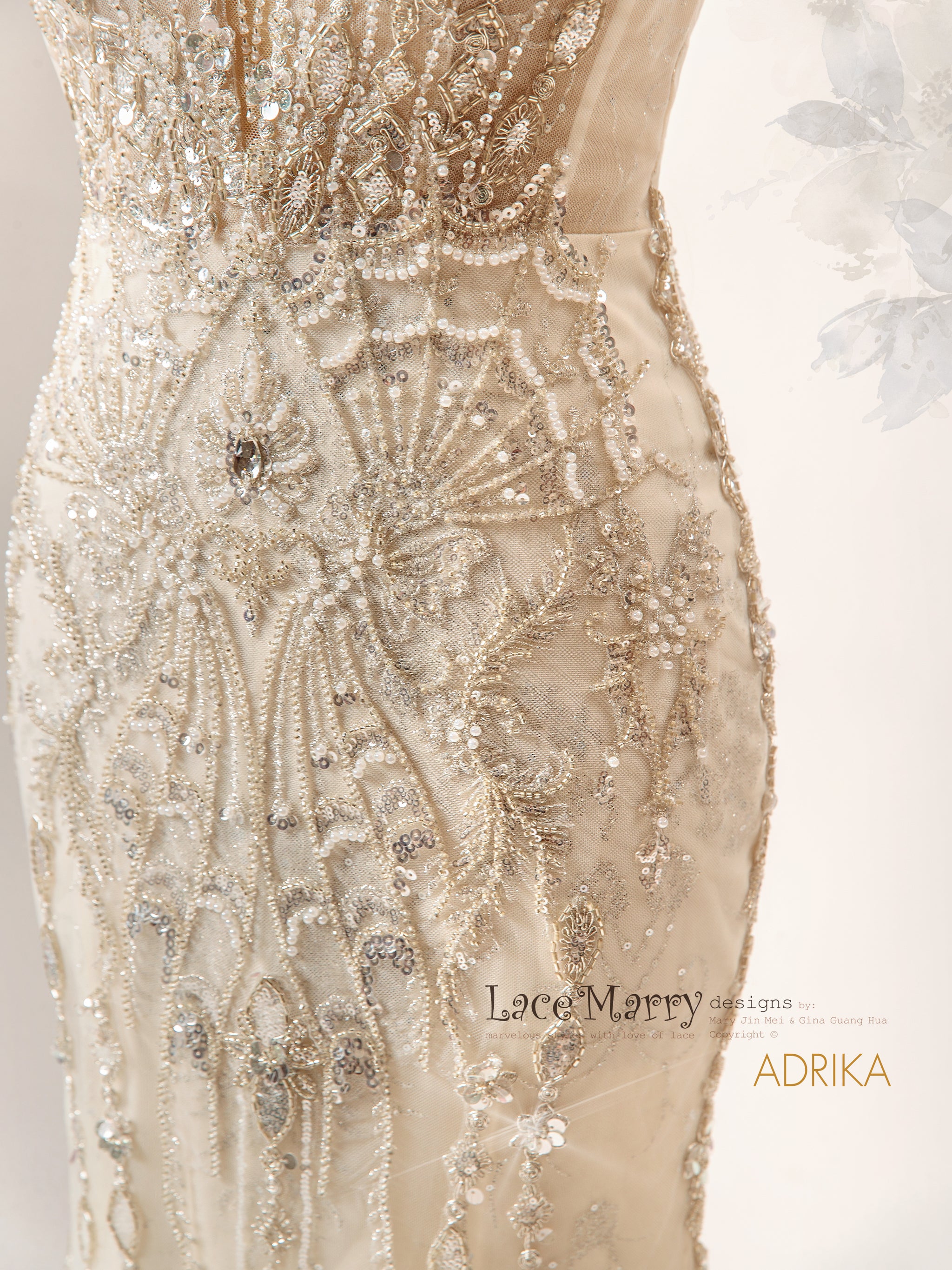 ADRIKA / Fit and Flare Embellished Wedding Dress with Plunge Neck - LaceMarry ADRIKA / Fit and Flare Embellished Wedding Dress with Plunge Neck - LaceMarry