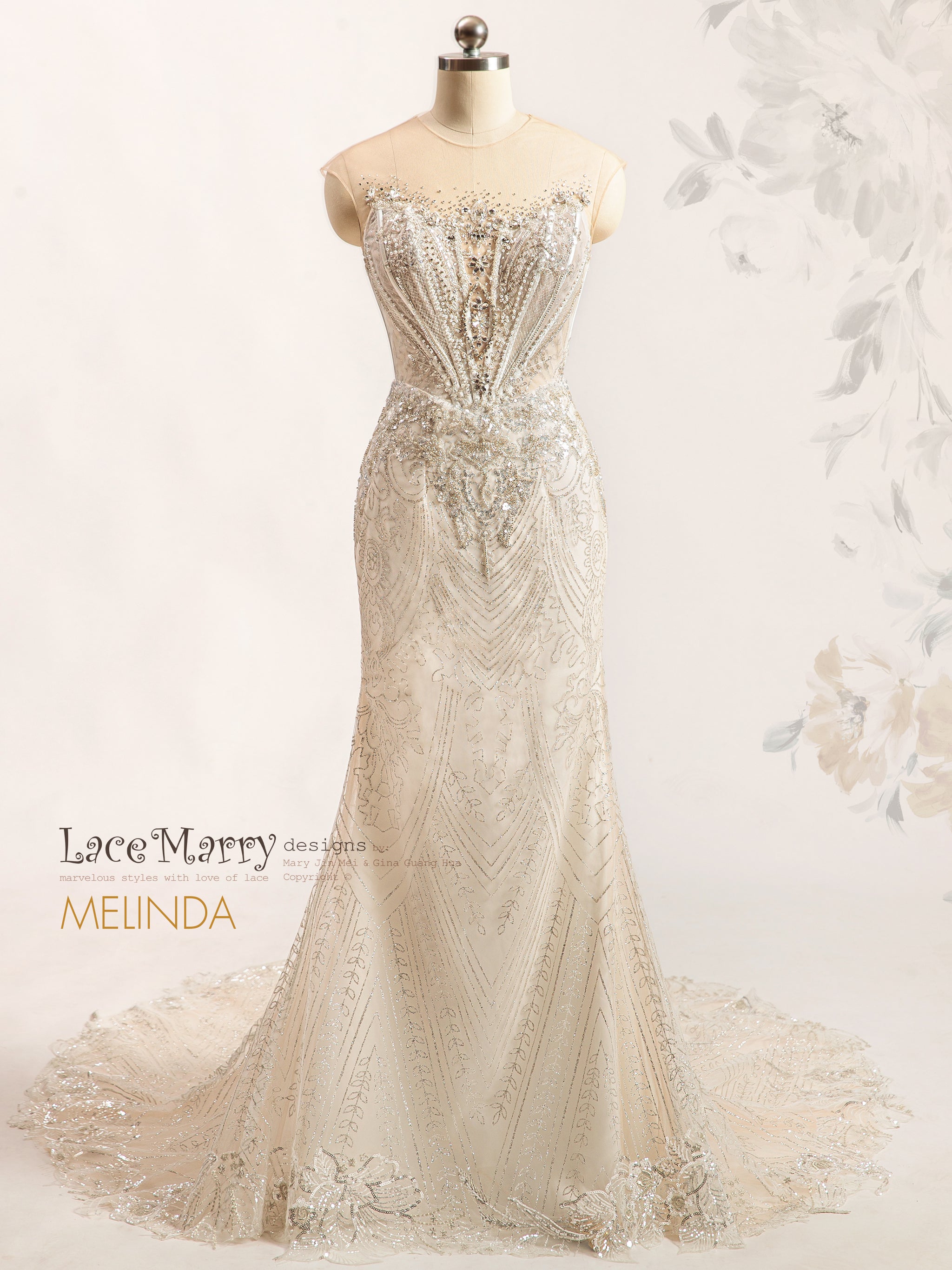 MELINDA / Luxurious Basque Waist Embellished Wedding Dress - LaceMarry MELINDA / Luxurious Basque Waist Embellished Wedding Dress - LaceMarry