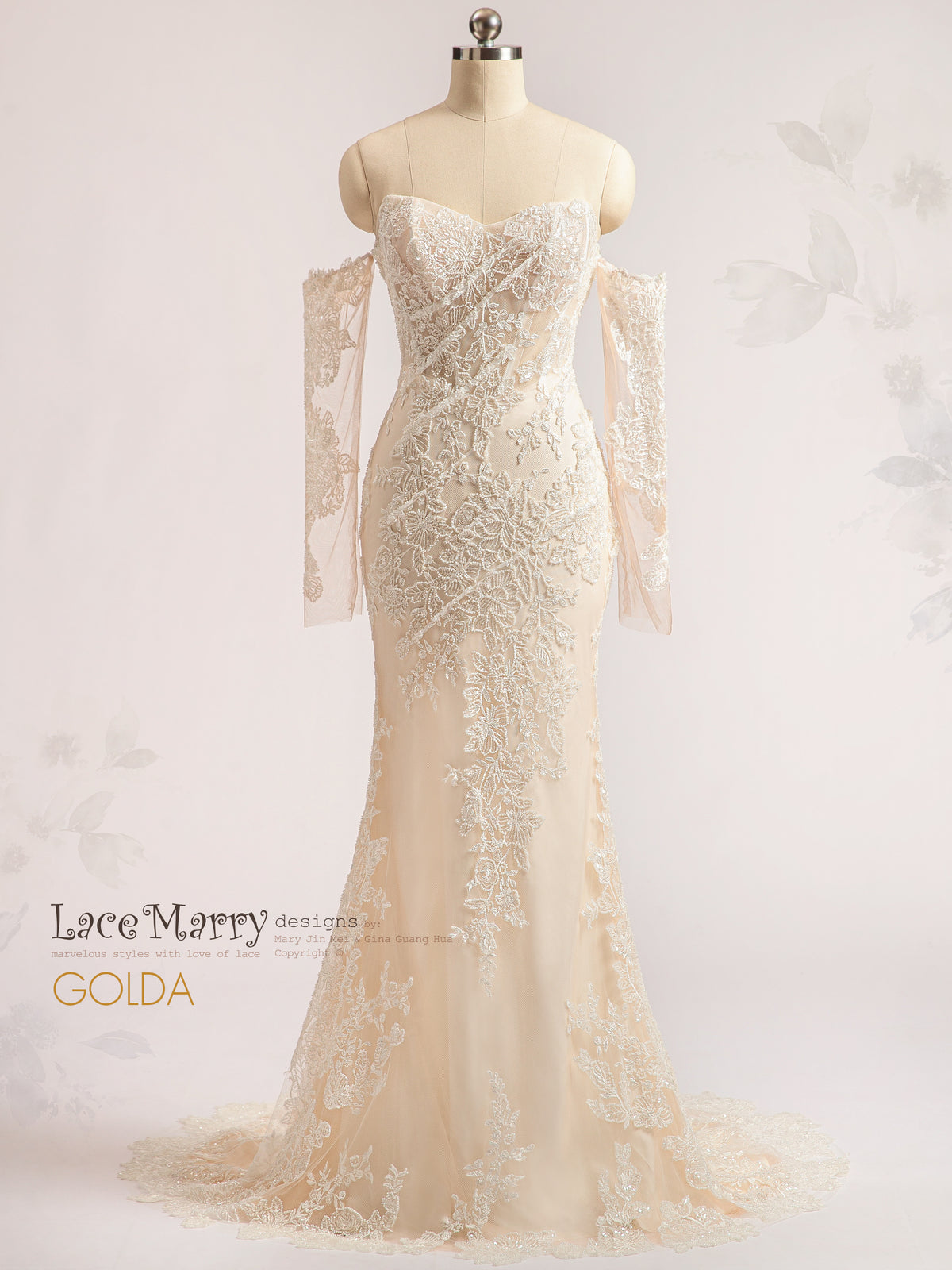 GOLDA / Strapless Wedding Dress with Beaded Floral Appliques - LaceMarry GOLDA / Strapless Wedding Dress with Beaded Floral Appliques - LaceMarry